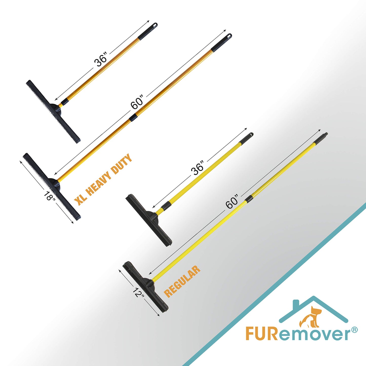 FURemover XL Heavy Duty and Original Indoor/Outdoor Broom Set, Standard and Extra Large, Black and Yellow (Model: 2385A6-AMZ)