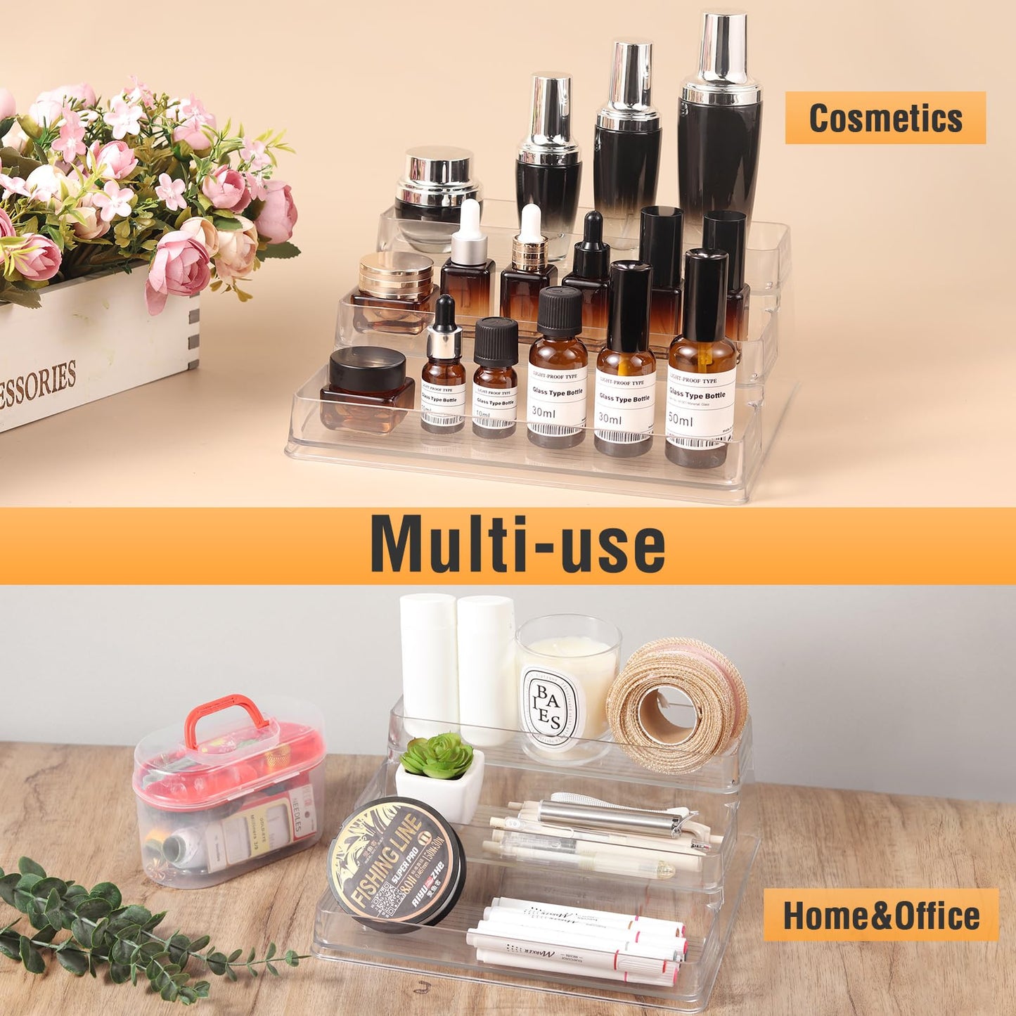 CherHome 2PCS Spice Rack Organizer,3-Tier Spice Organizer for Cabinet,Set of 2 Kitchen Countertop and Cabinet Seasoning Organizer (2 Pieces)