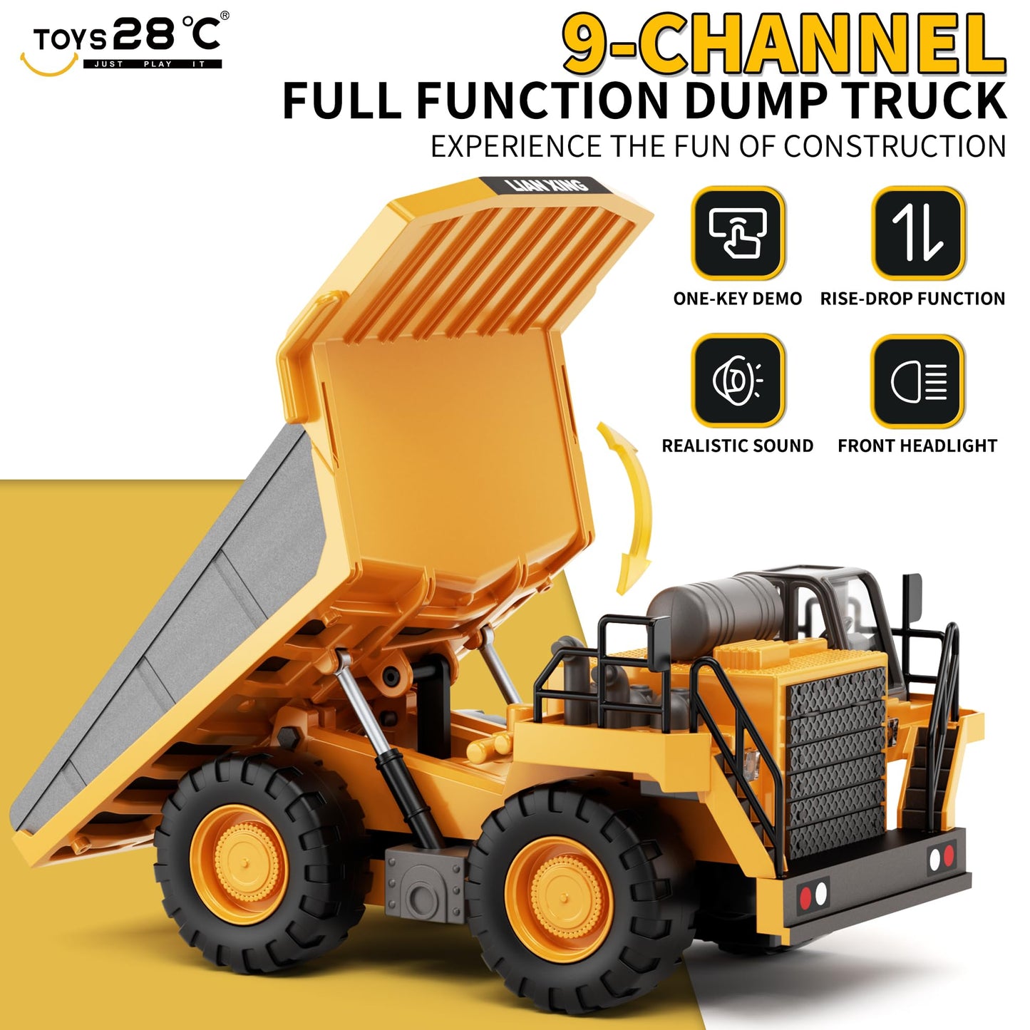 Remote Control Dump Truck Toy with Lights & Sound