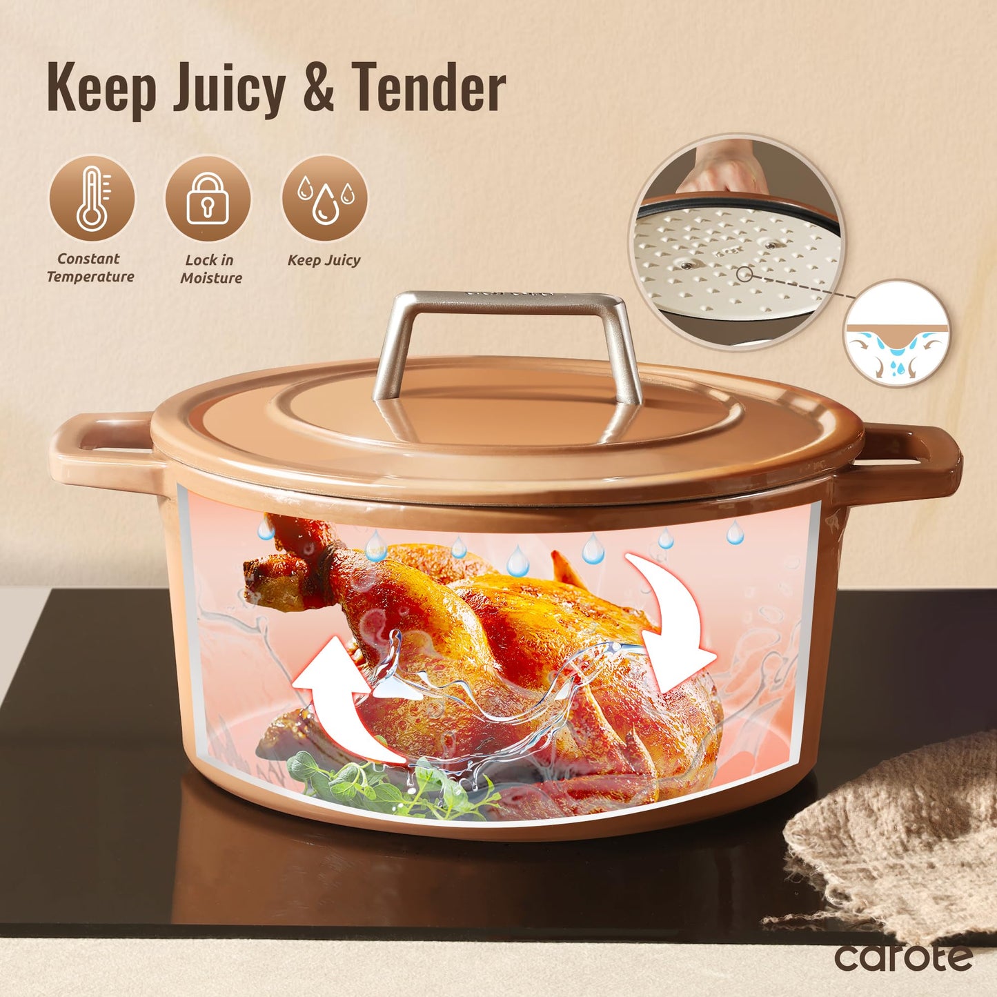 5QT CAROTE Enameled Cast Iron Dutch Oven