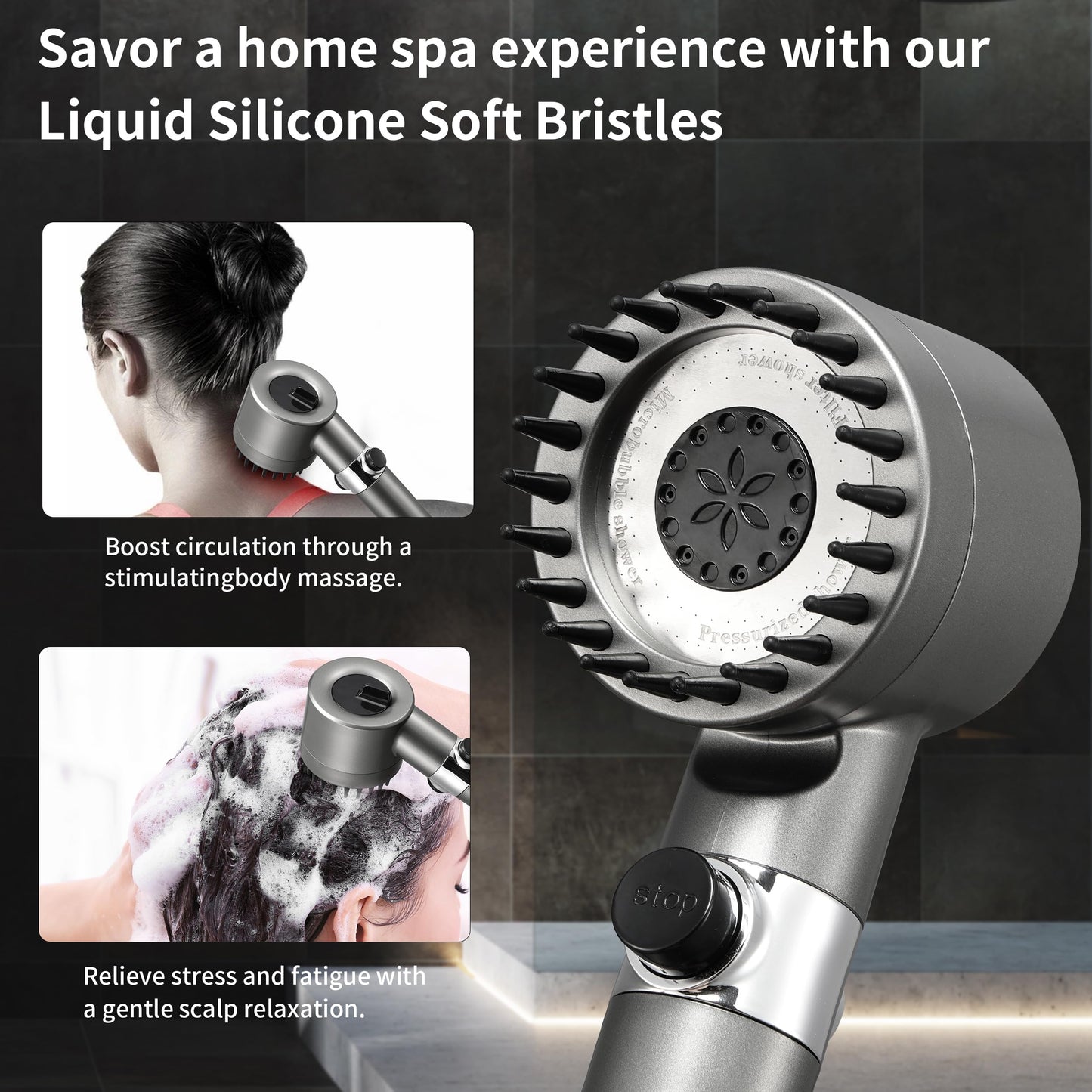 Iopsk Fitered Shower Head with Handheld for Hard Water, High Pressure Handheld Shower Heads with On Off Switch, Showerhead with Long Hose(Gun Grey,2 Filters)