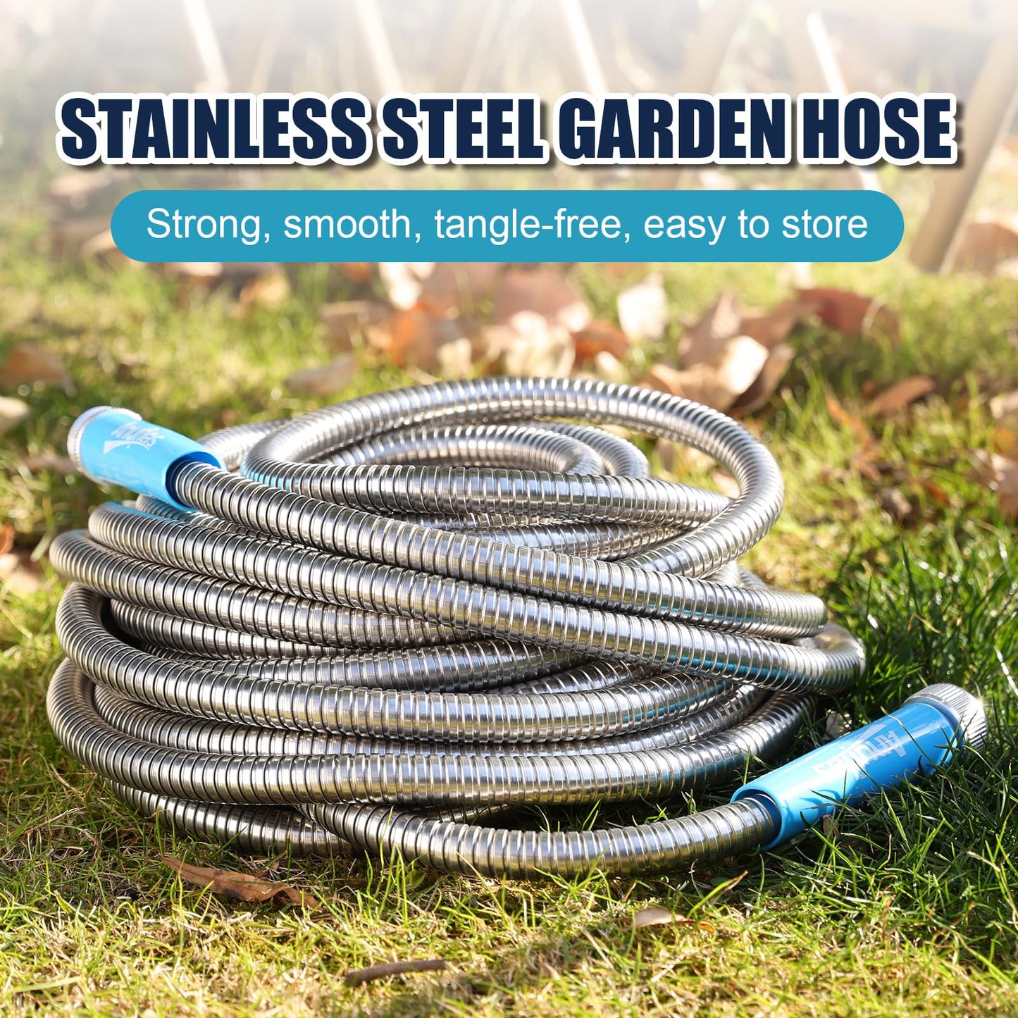 50FT Metal Garden Hose with Nozzle
