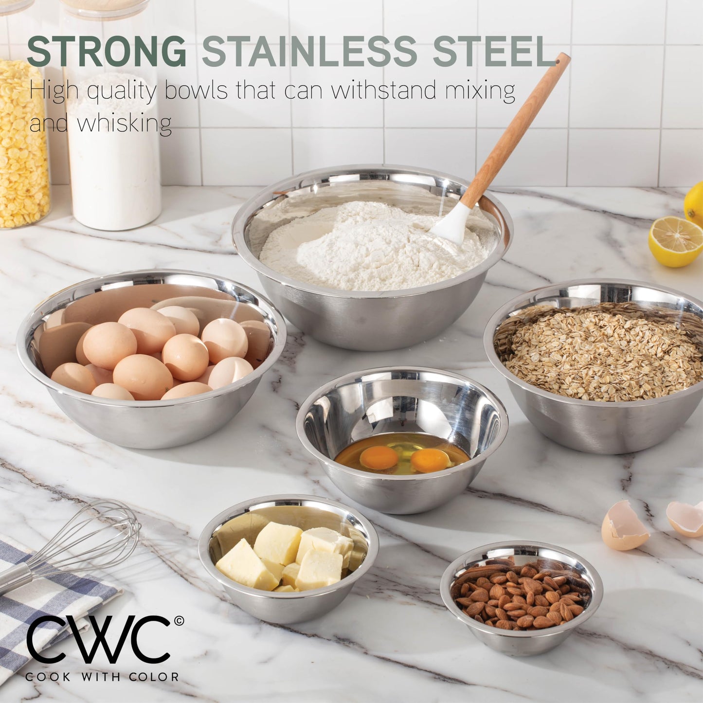 COOK WITH COLOR 6-Piece Stainless Steel Mixing Bowls