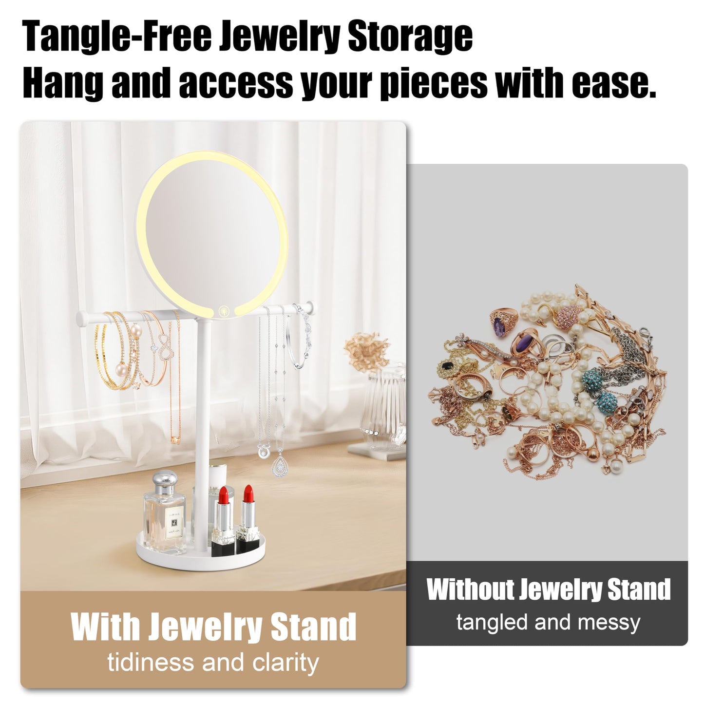 2 in 1Lighted Jewelry Organizer Stand with Makeup Mirror
