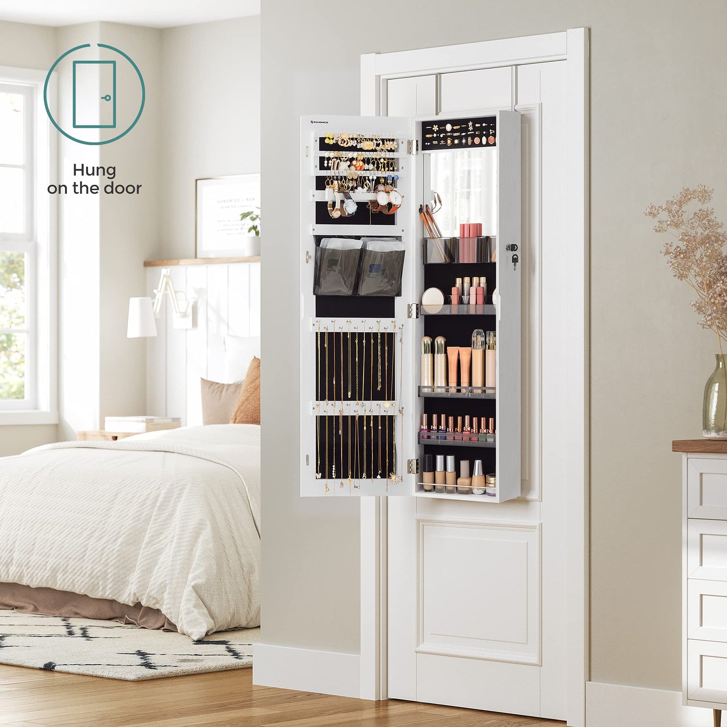 SONGMICS Wall-Mounted Jewelry Cabinet with Mirror