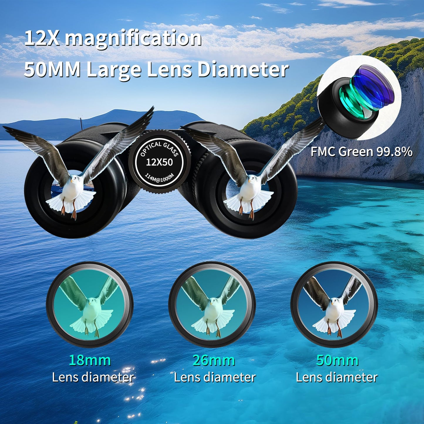 12x50 High Powered Binoculars with Phone Adapter