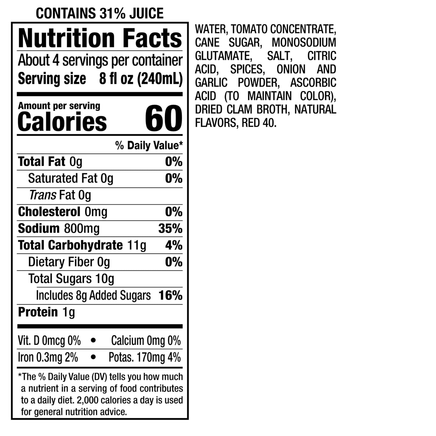 Clamato Original Tomato Cocktail Mixer, 1L Pack of 6