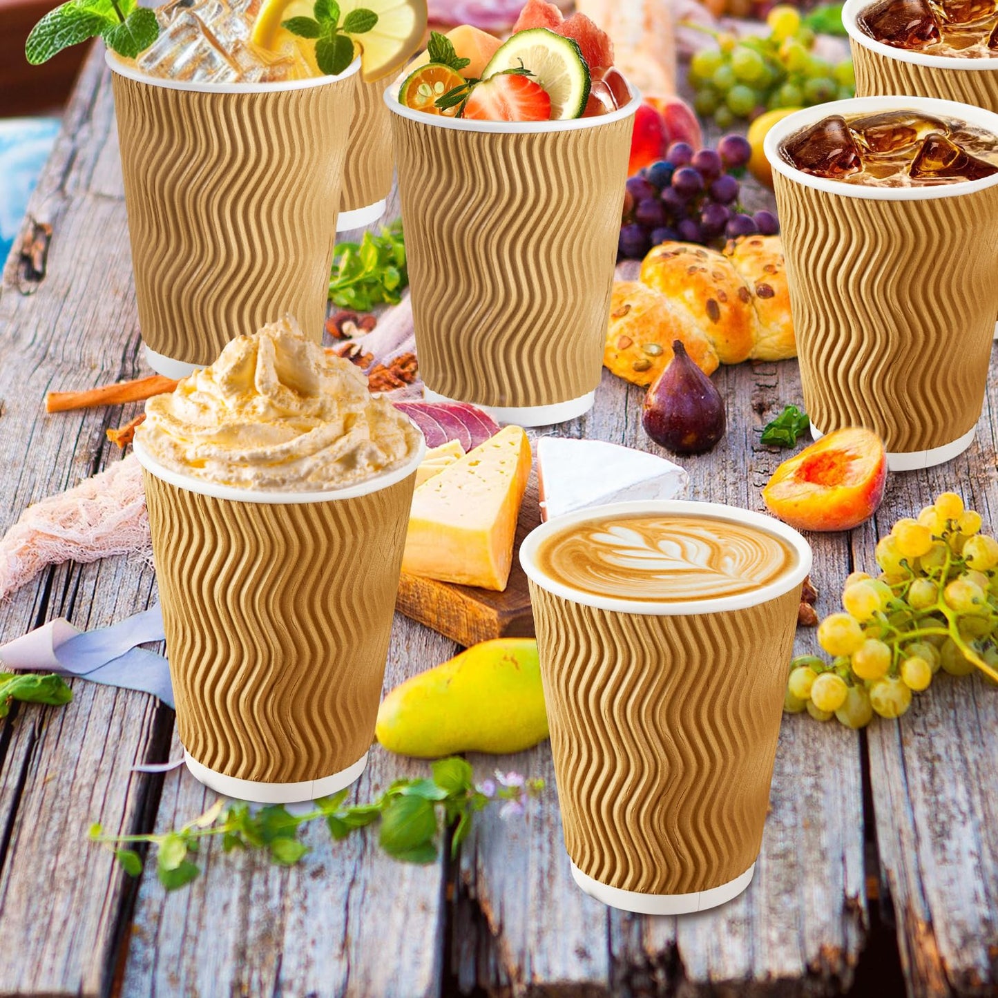 Insulated Disposable Coffee Cups 12 oz 50 Pack