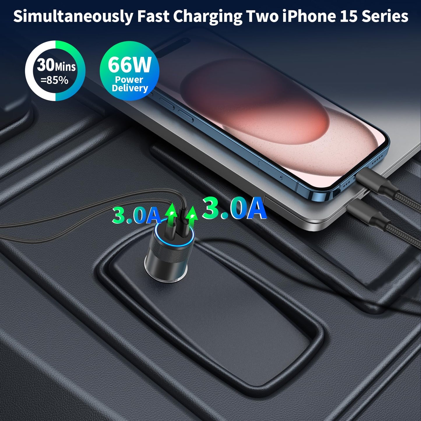 iPhone 16 Fast Car Charger with Braided Cable