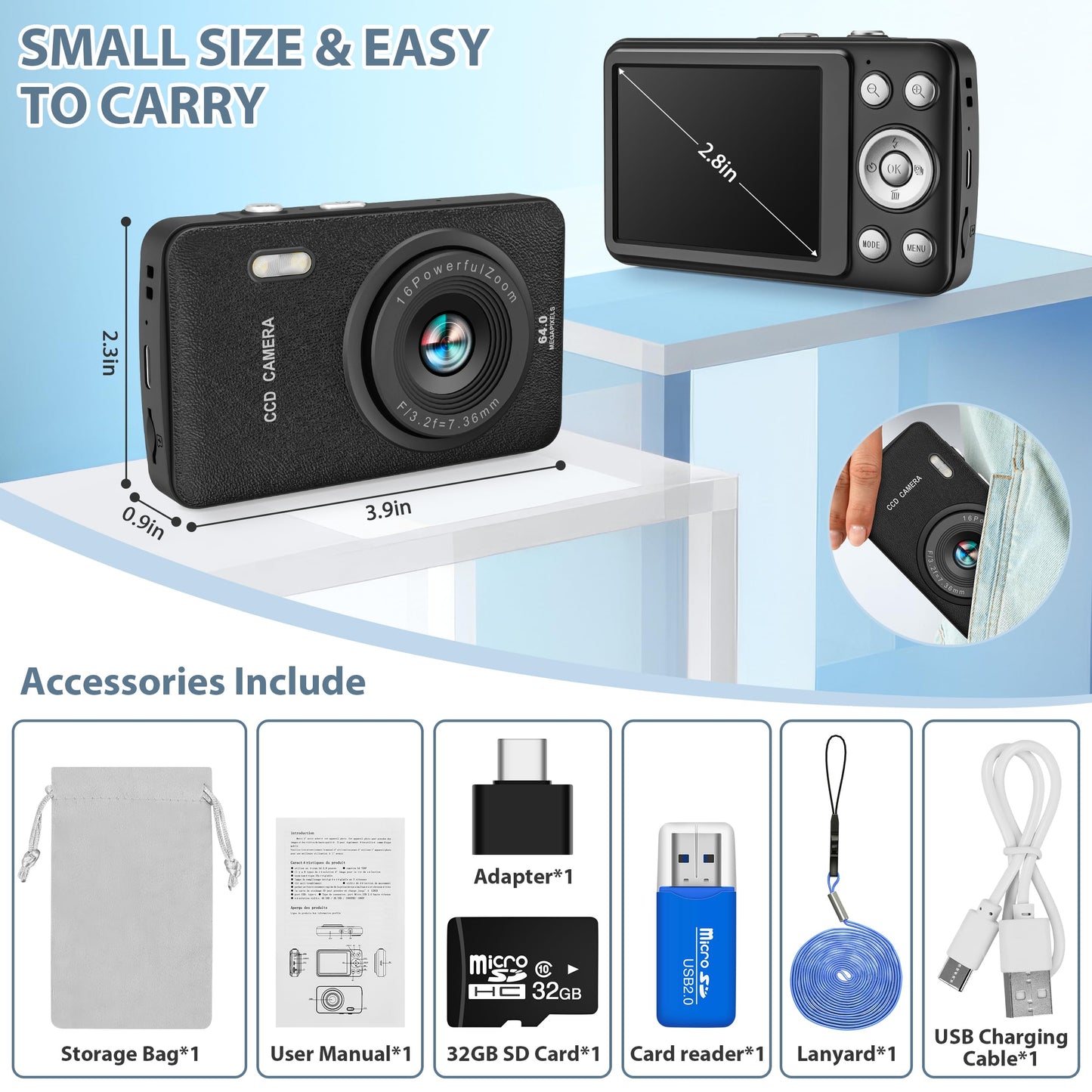 Kids Digital Camera with MP3 Player and 32GB SD