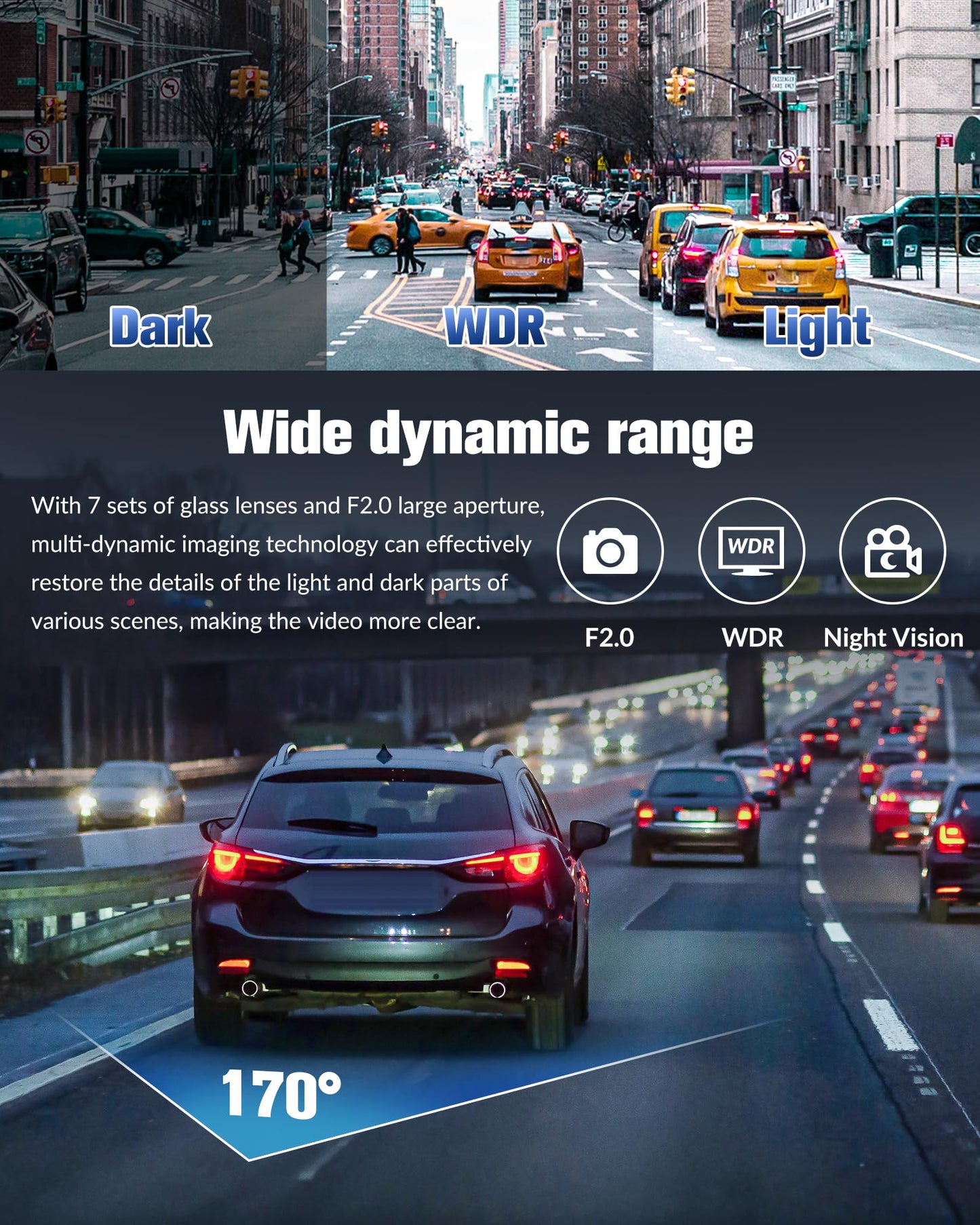 Dash Camera for Cars,4K Full HD Dash Cam Front and Rear Inside, Dashcam with Night Vision with Free 32GB Card,Built-in Loop Recording,Accident Lock,G-Sensor,WDR,24H Parking Monitor - (S6)
