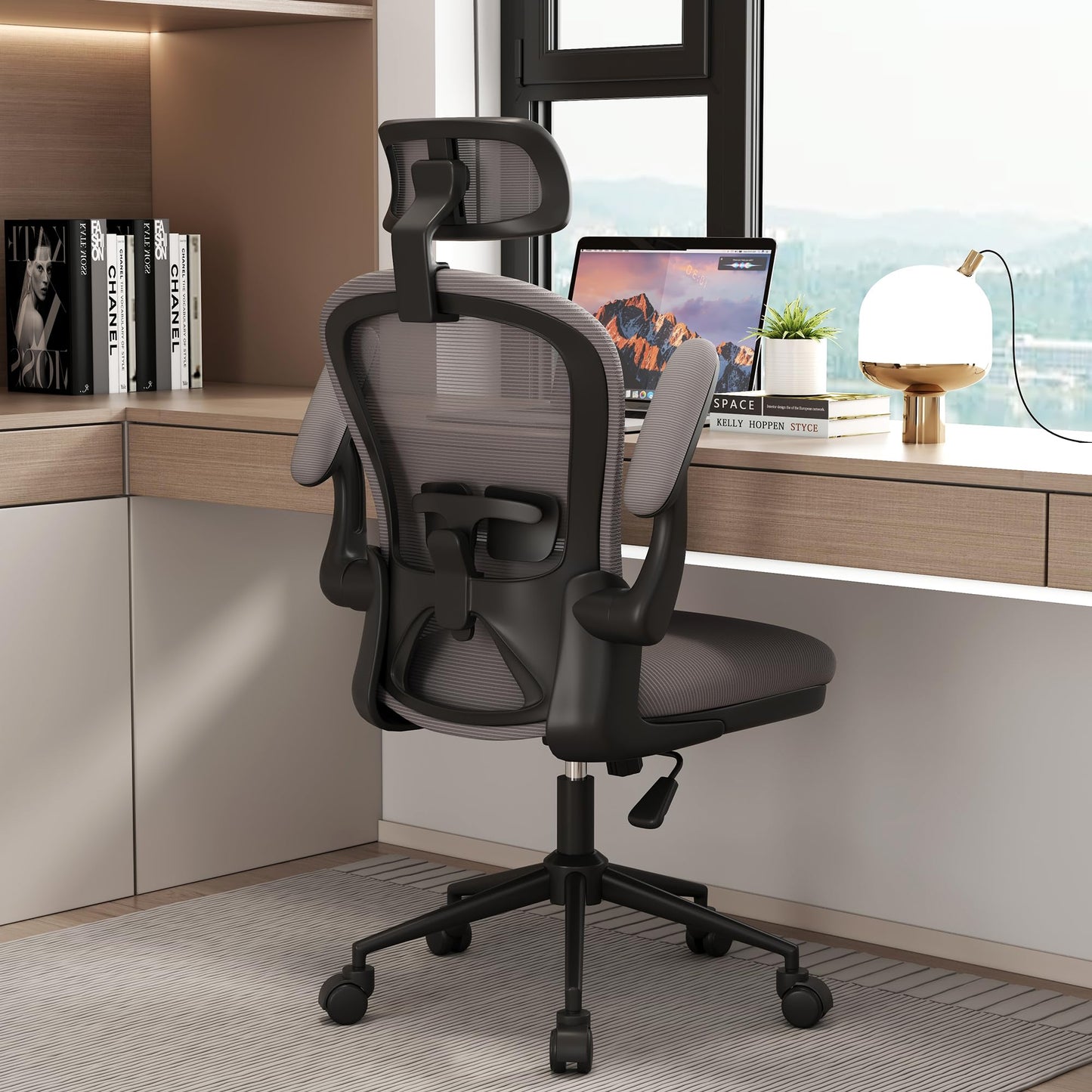 Apusen Ergonomic Office Chairs with Adjustable Lumbar Support,Mesh Desk Chair with Adjustable Arms and Wheels,Computer Desk Chair for Home Office Essentials(Headrests,Black)
