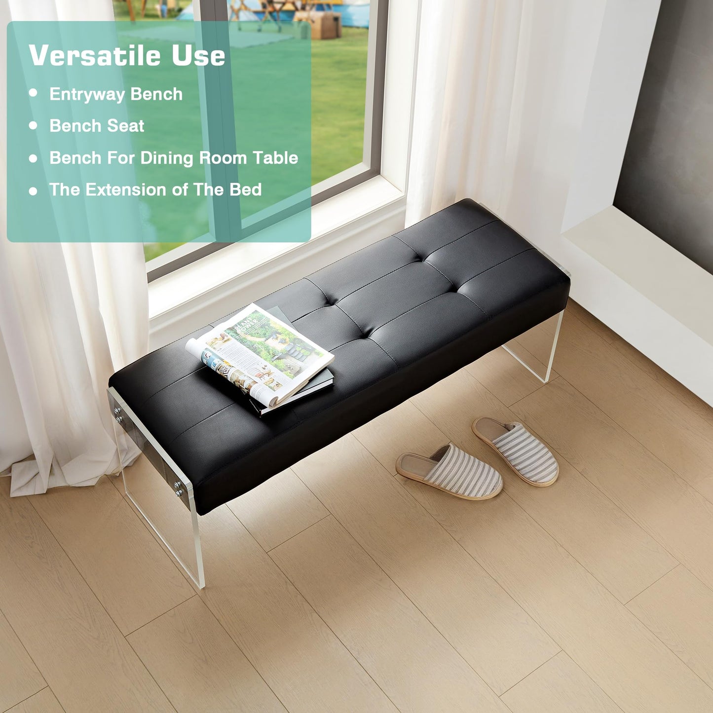 Modern PU Leather Entryway Bench by VECELO
