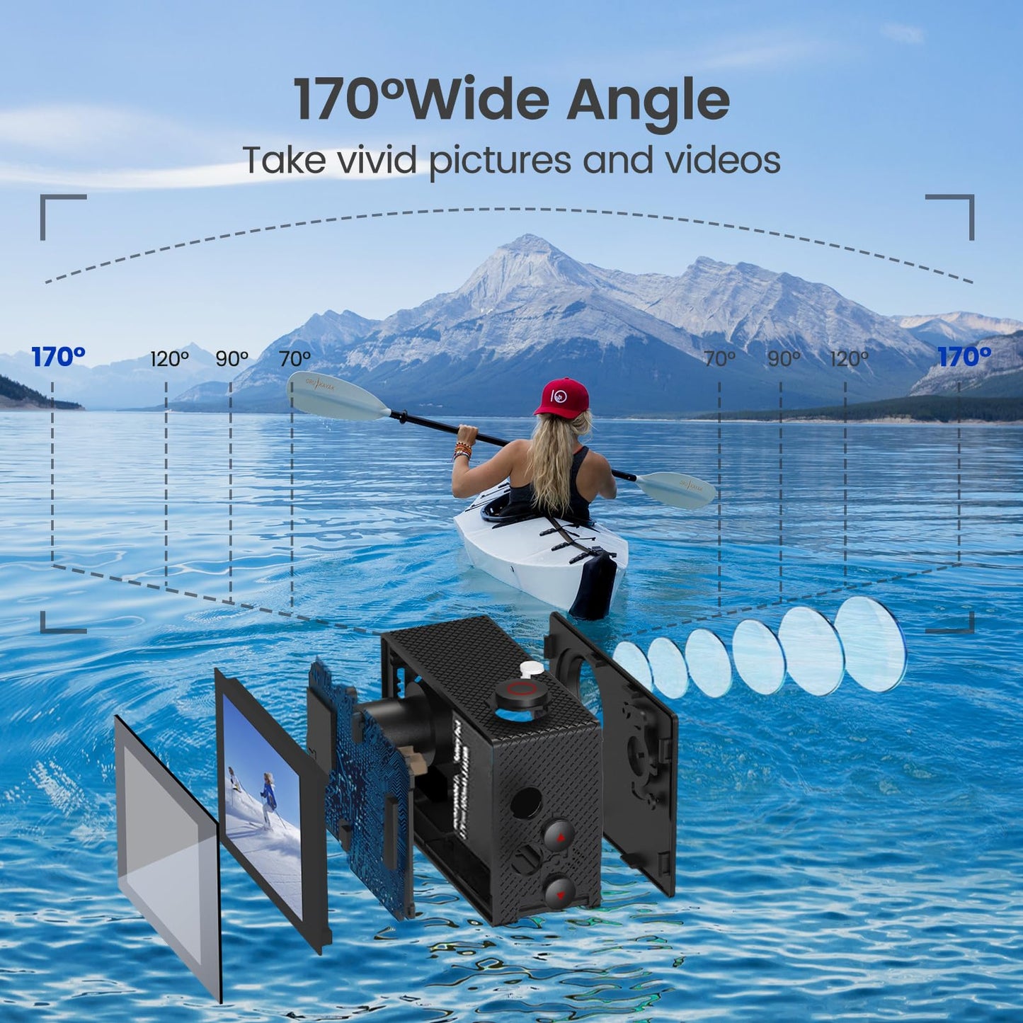 HLS Sport Action Camera 4k30FPS with 2 Batteries 1350mAh & 64GB TF Card, Underwater Camera with Waterproof Case & Remote Control, 4K Action Cam with Wide Angle Lens & WiFi & Accessories Mount Kit