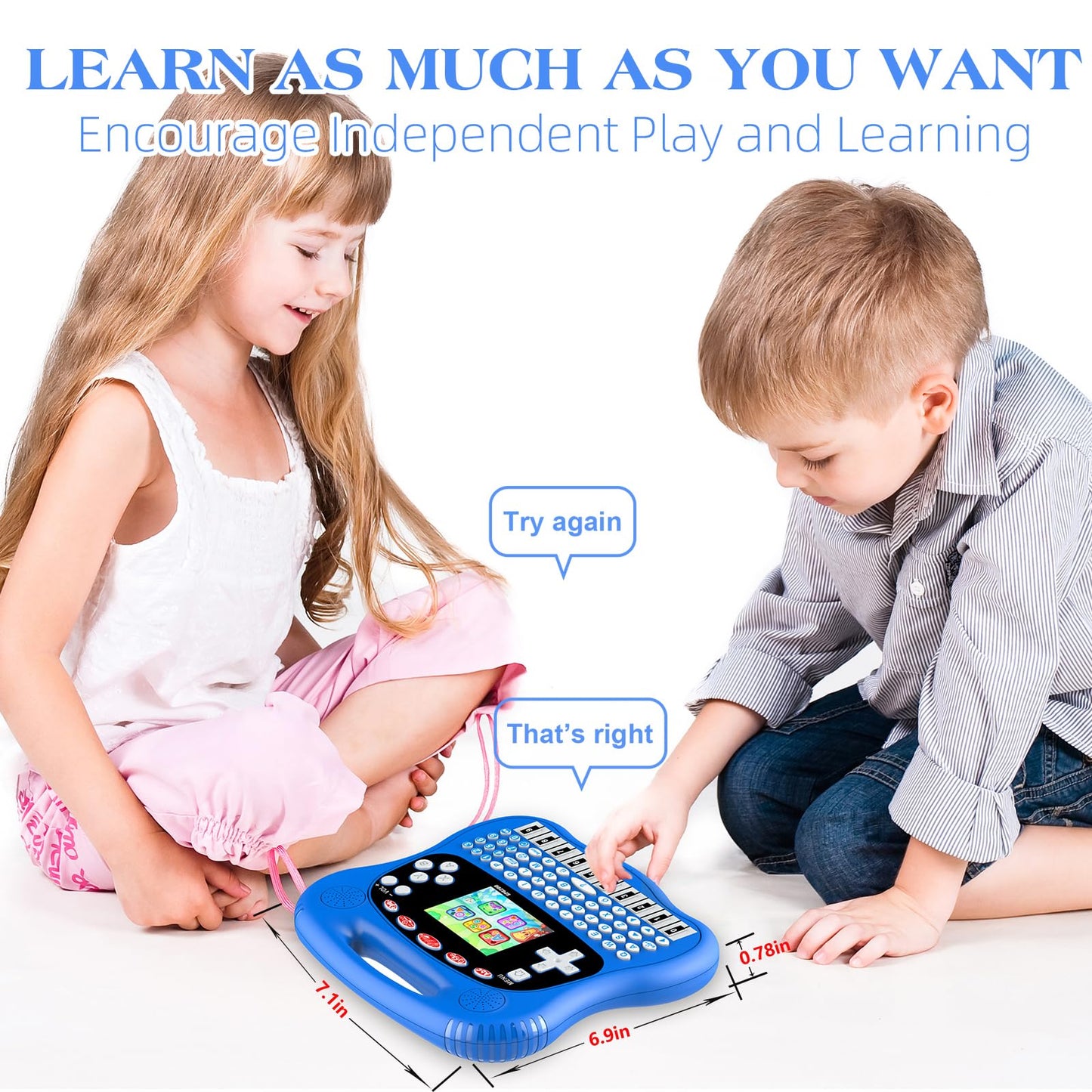 Interactive Early Learning Tablet - Educational Toys for Ages 2+ - Abc's, Words, Shapes, Numbers, Games, Music - Encourages Independent Play - Electronic Toys Gifts (Blue)