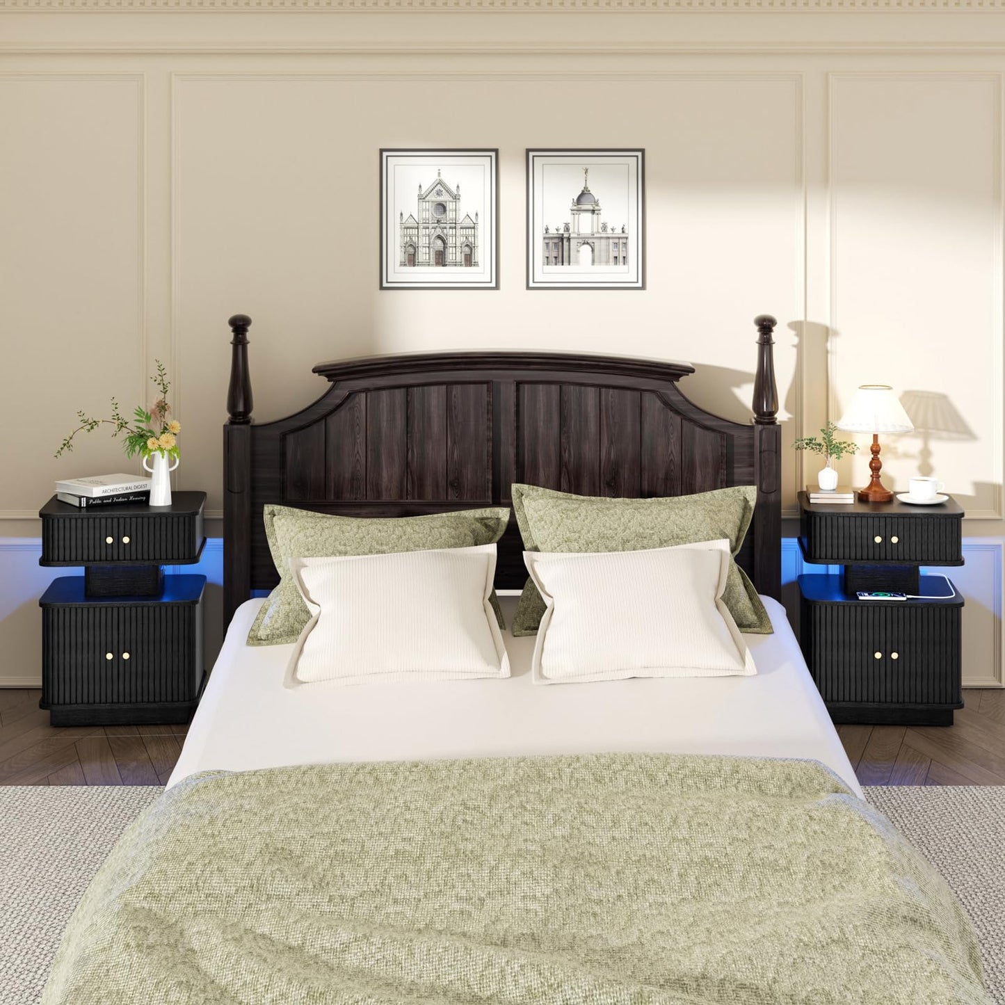 LED Nightstand with Charging Station and Drawers