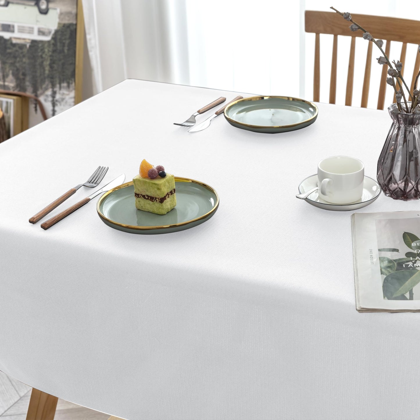 BIFENBI 2 Pack Rectangle Tablecloth - 60x104 Inch - Linen Textured Table Cloth Wrinkle Free Washable Decorative Fabric Table Cover for Buffet Banquet Parties Event Holiday Dinner. White