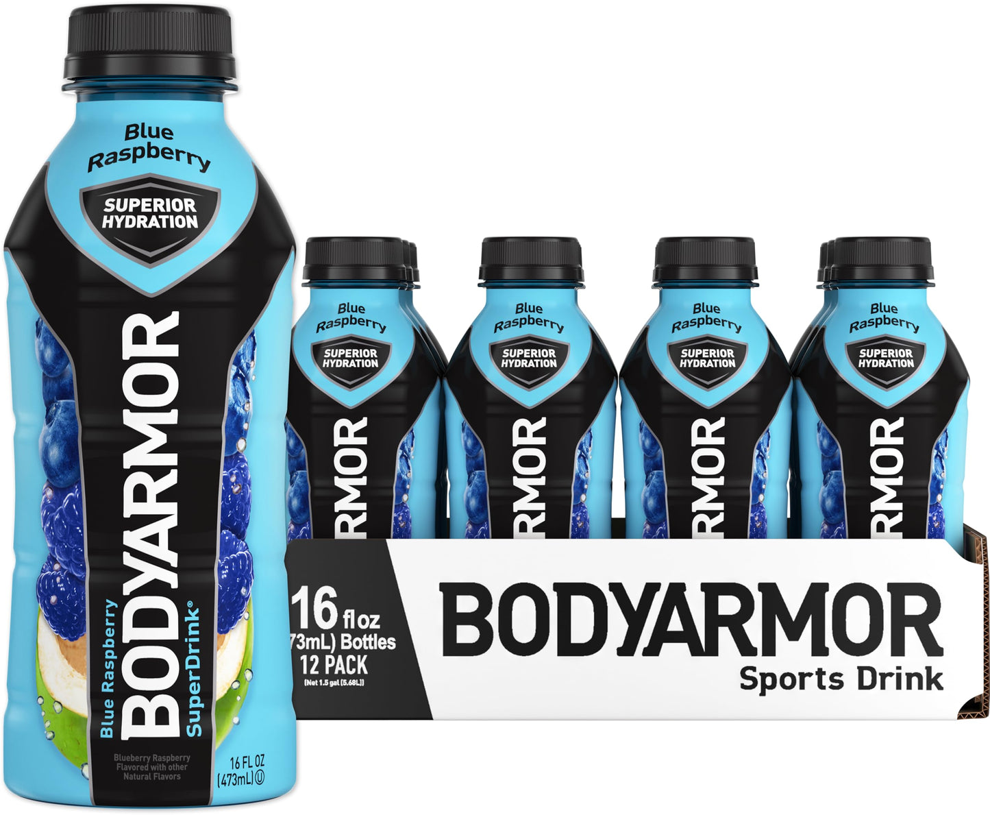 BODYARMOR Blue Raspberry Sports Drink, 16 Fl Oz (Pack of 12)