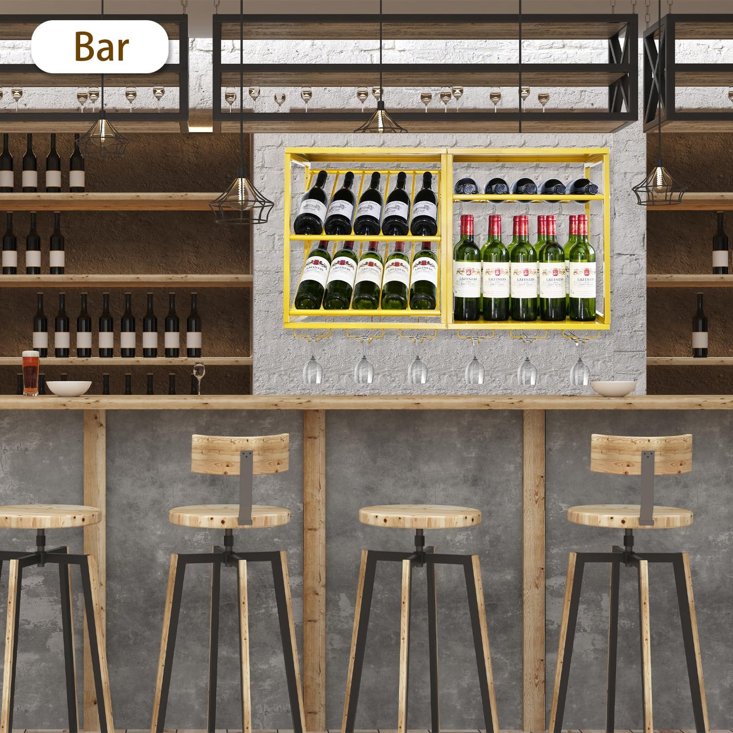 20-Bottle Wall Mounted Wine Rack with Glass Holders