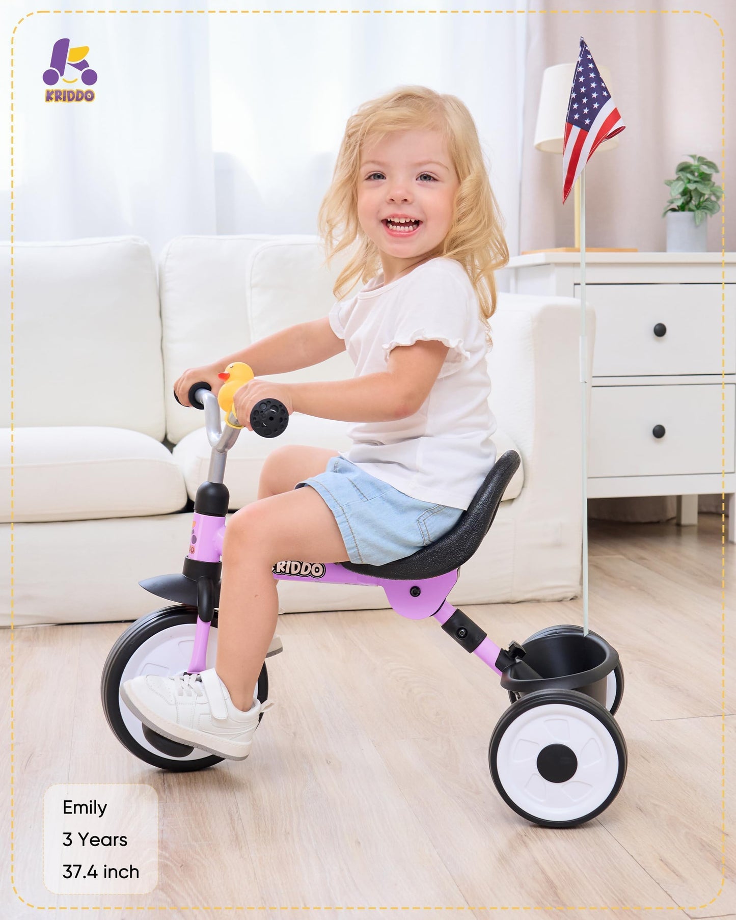 KRIDDO Foldable Kids Tricycle with Storage Basket