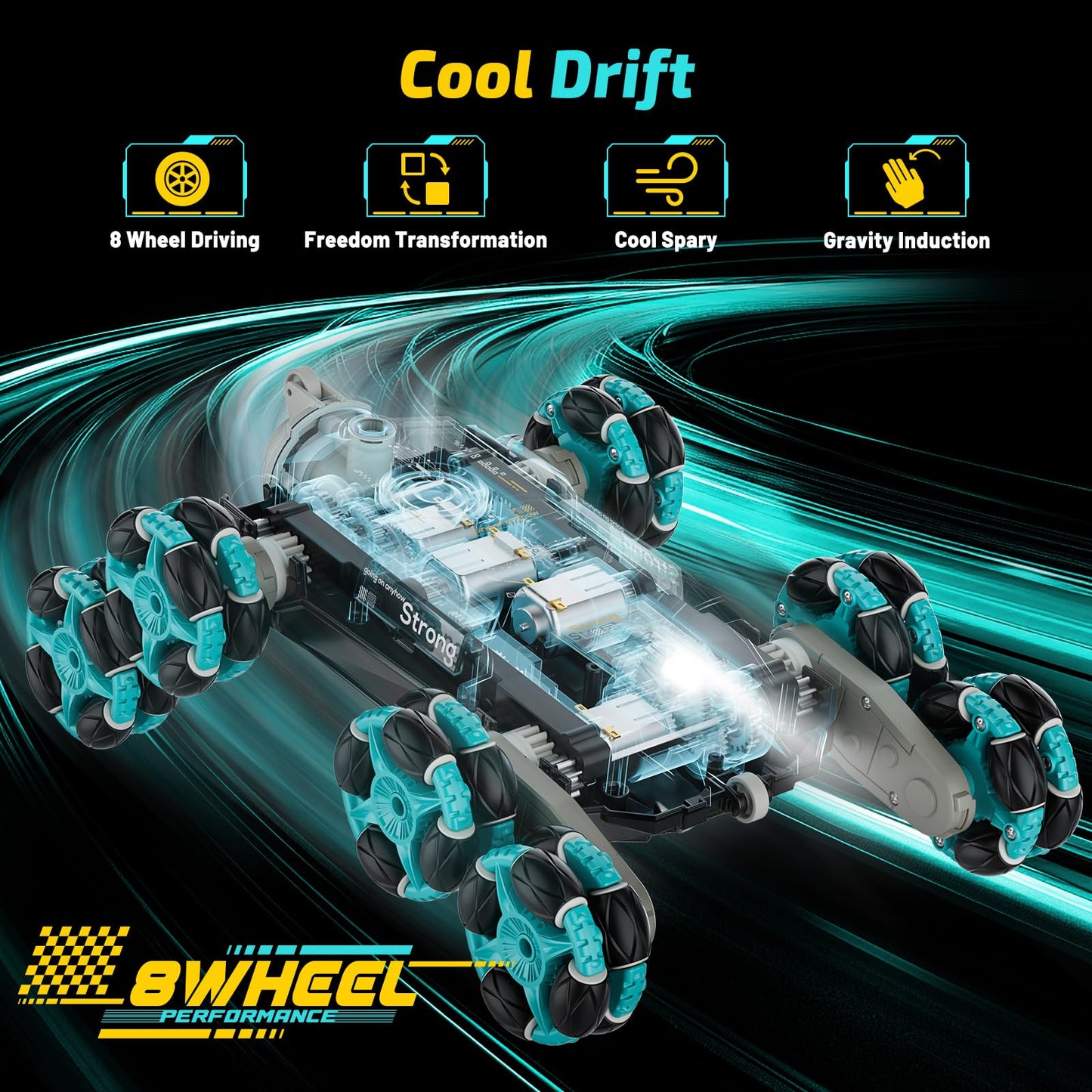 Carsky 8WD Remote Control Drift Car for Kids