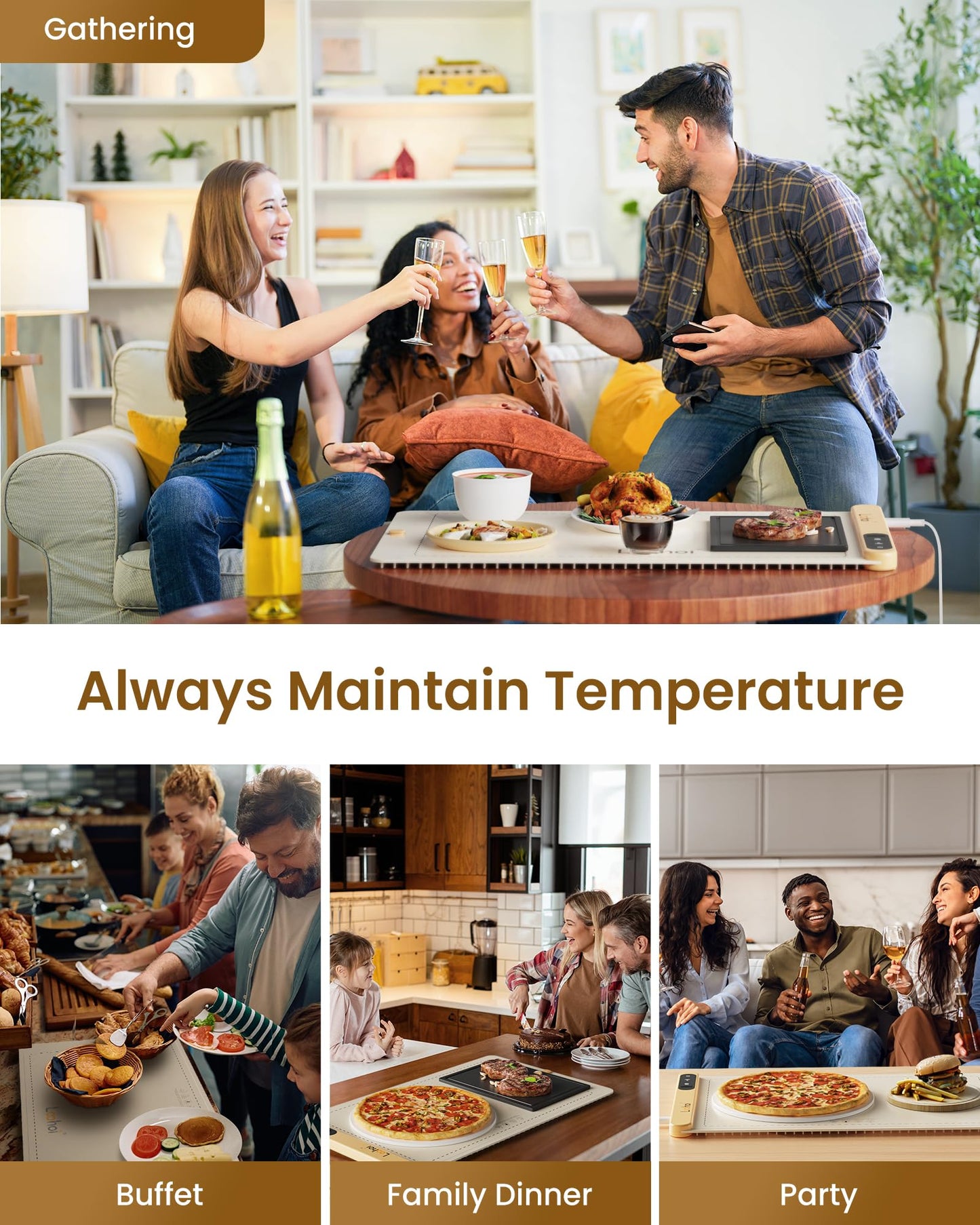 Food Warming Mat with 6 Temperature Settings