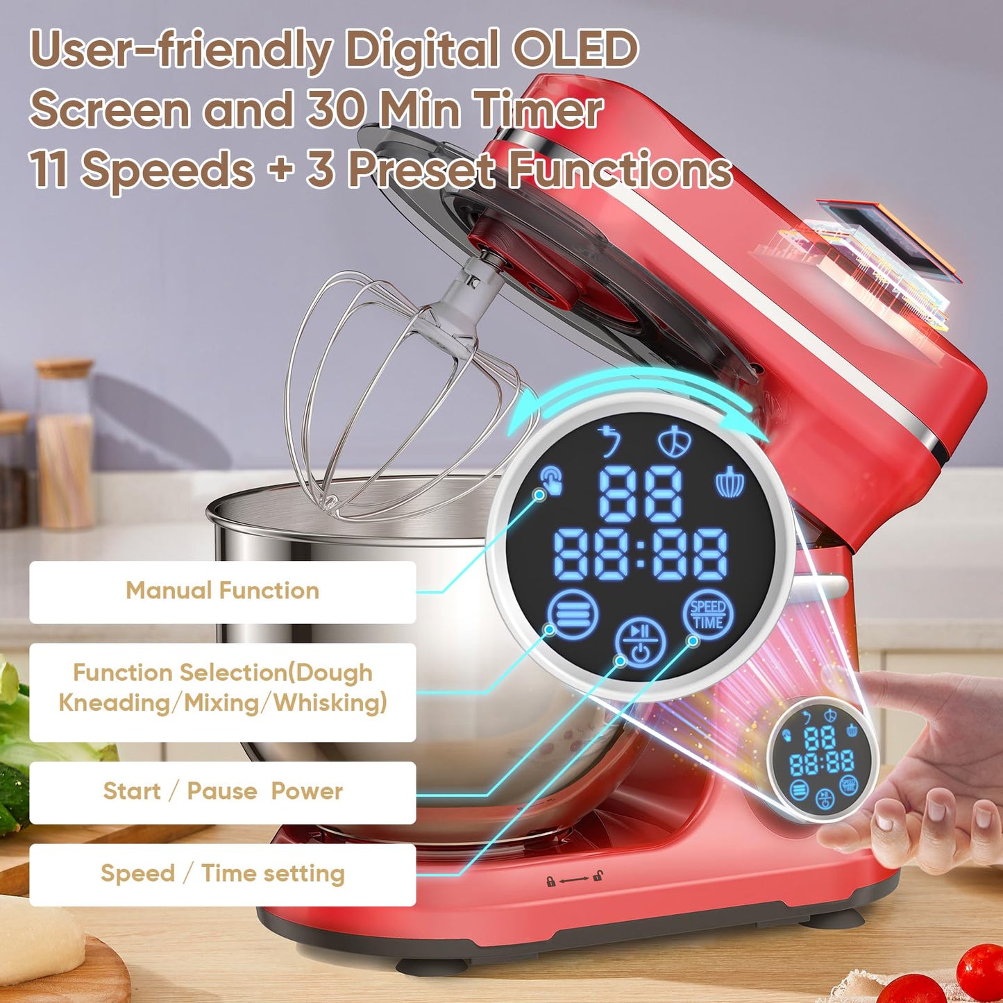 Biolomix 1200W 11-Speed Stand Mixer with Accessories