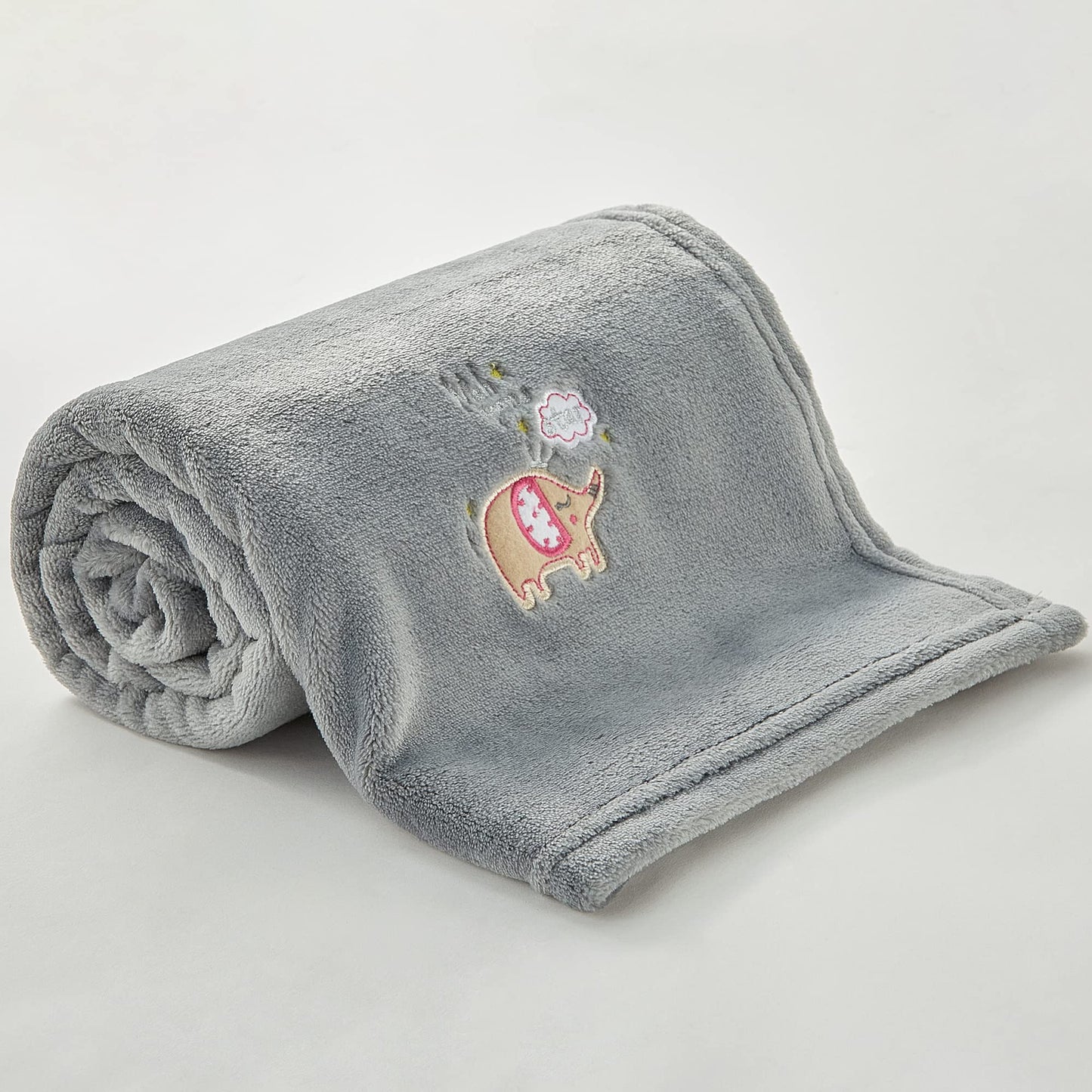 BEDELITE Baby Blankets for Boys Girls 30" x 40", Soft Cozy Fuzzy Fleece Blanket with Embroidered Elephant, Warm Breathable Infant Newborn Toddler Blanket for Crib Stroller Travel, Grey