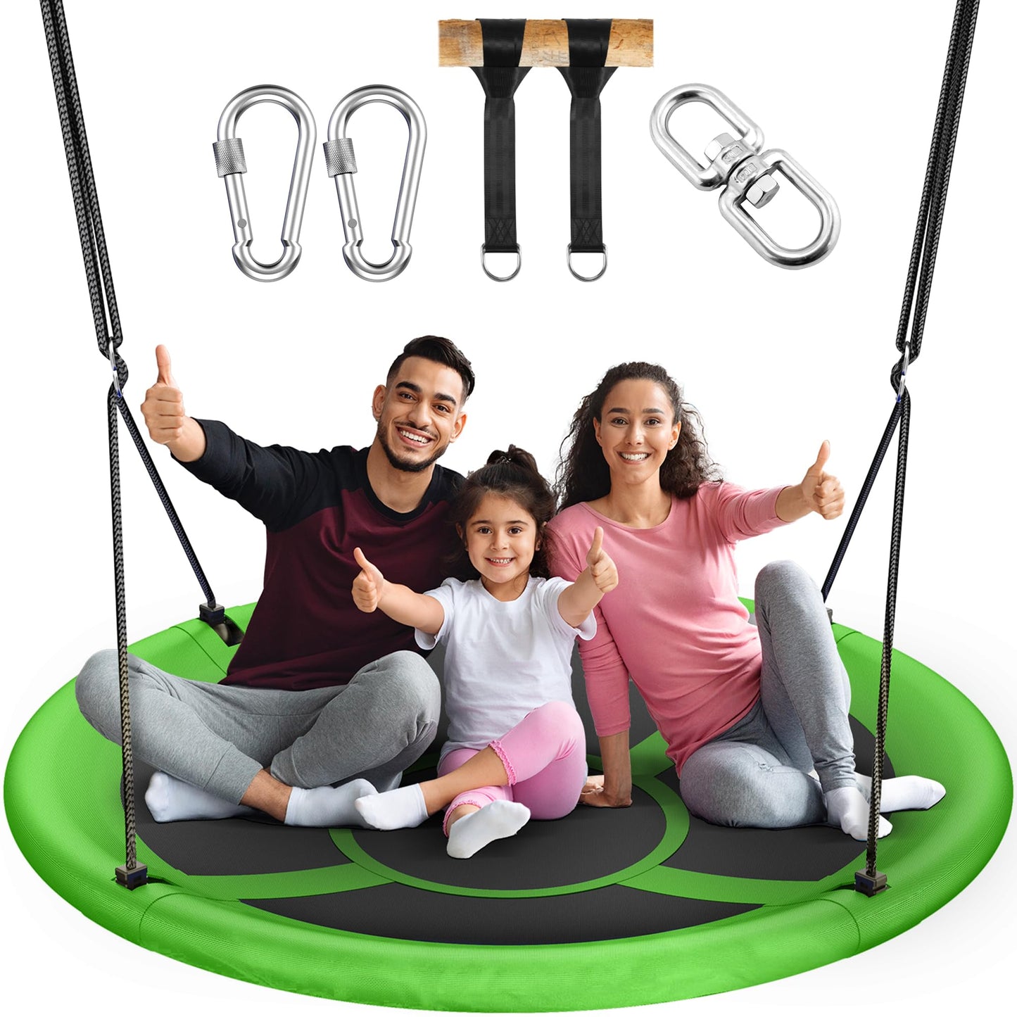 43" Saucer Tree Swing for Kids Adult, 700lbs Weight Capacity, Waterproof Flying Saucer Swing with Adjustable Hanging Straps, Swing Seats for Backyard Outdoor Indoor Playground, Green