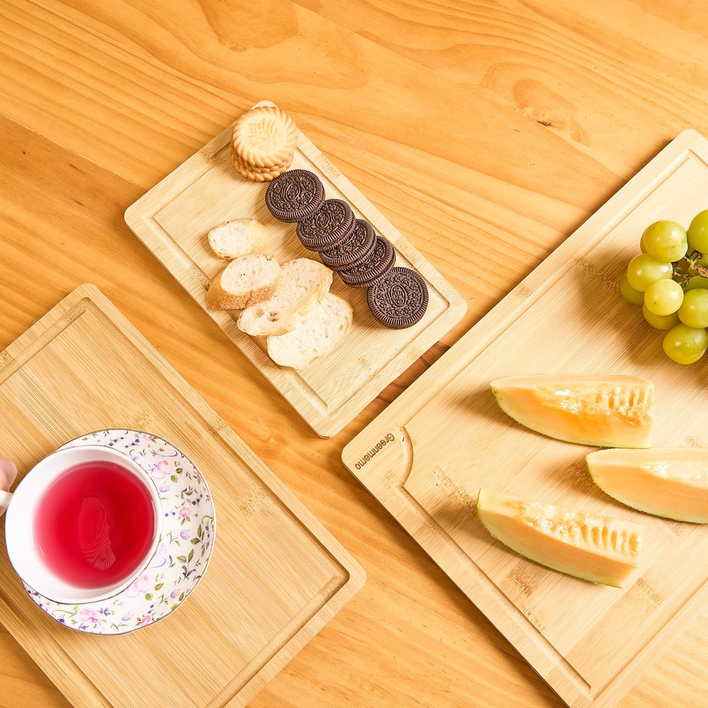 Bamboo Cutting Board Set with Juice Grooves