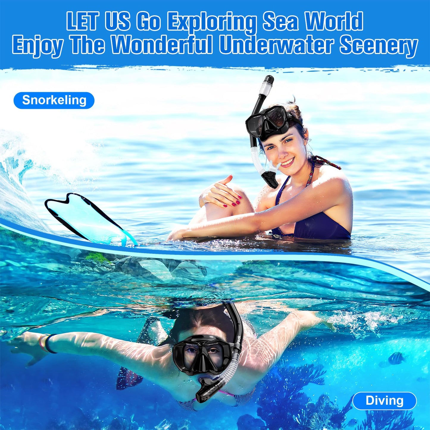 HiiPeak Dry Snorkel Set with Panoramic Mask