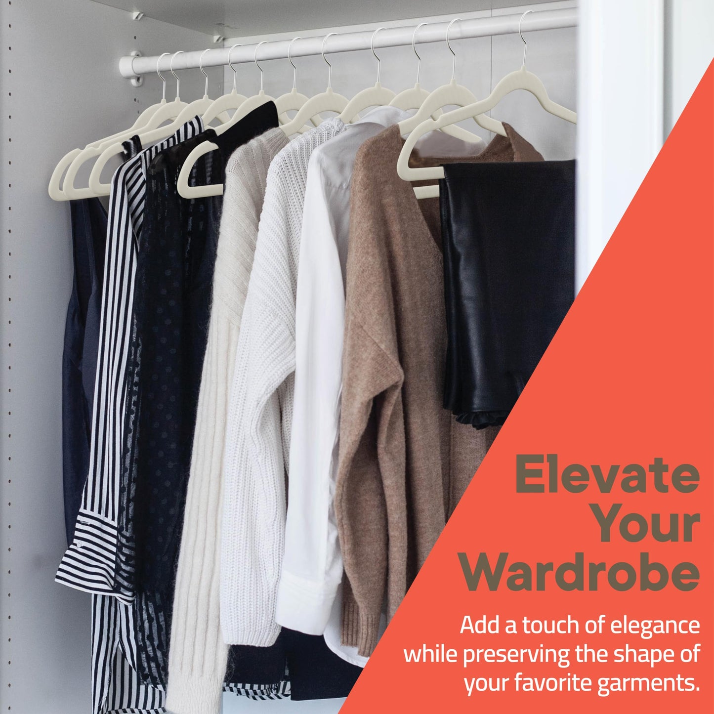 Ivory Velvet Hangers 100 Pack - Non-Slip, Space Saving