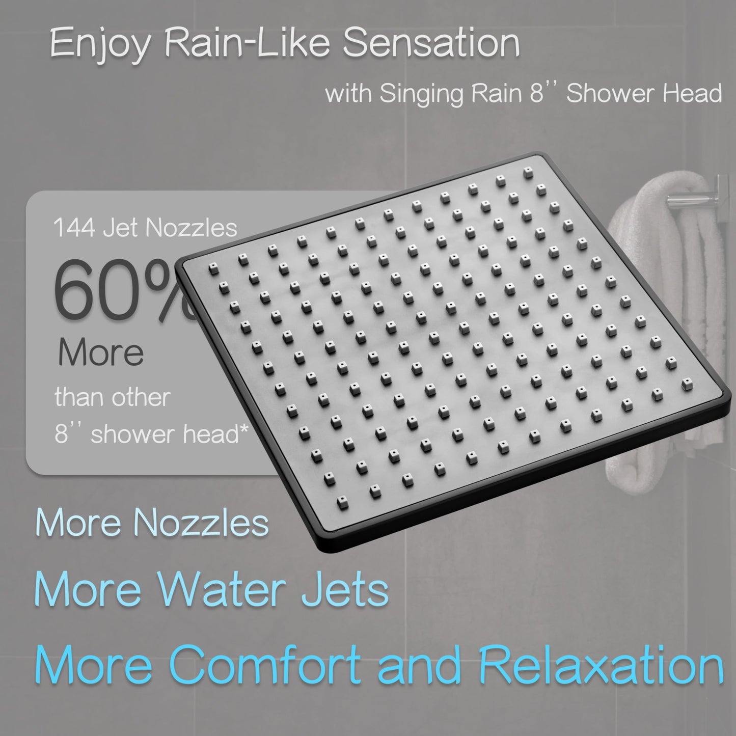 Singing Rain 8" Square Rain Shower Head