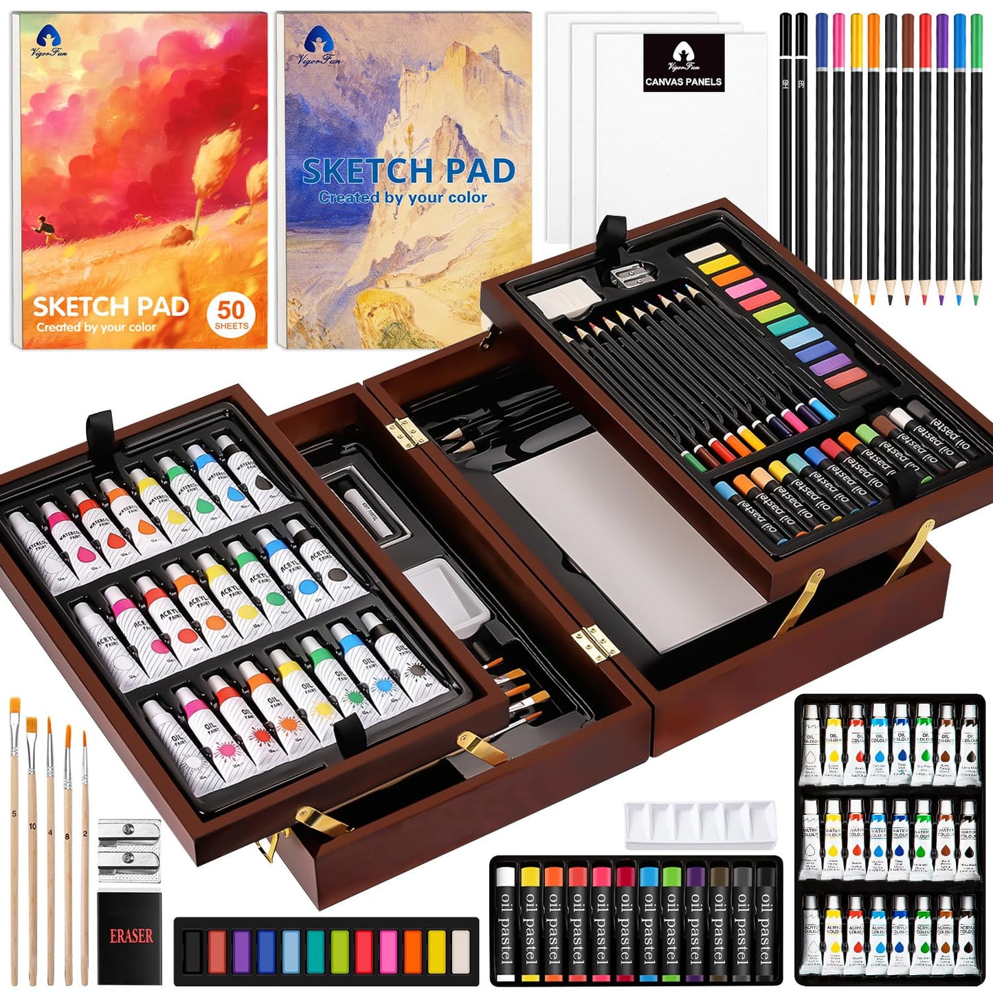 Deluxe Wooden Art Set for Drawing and Painting