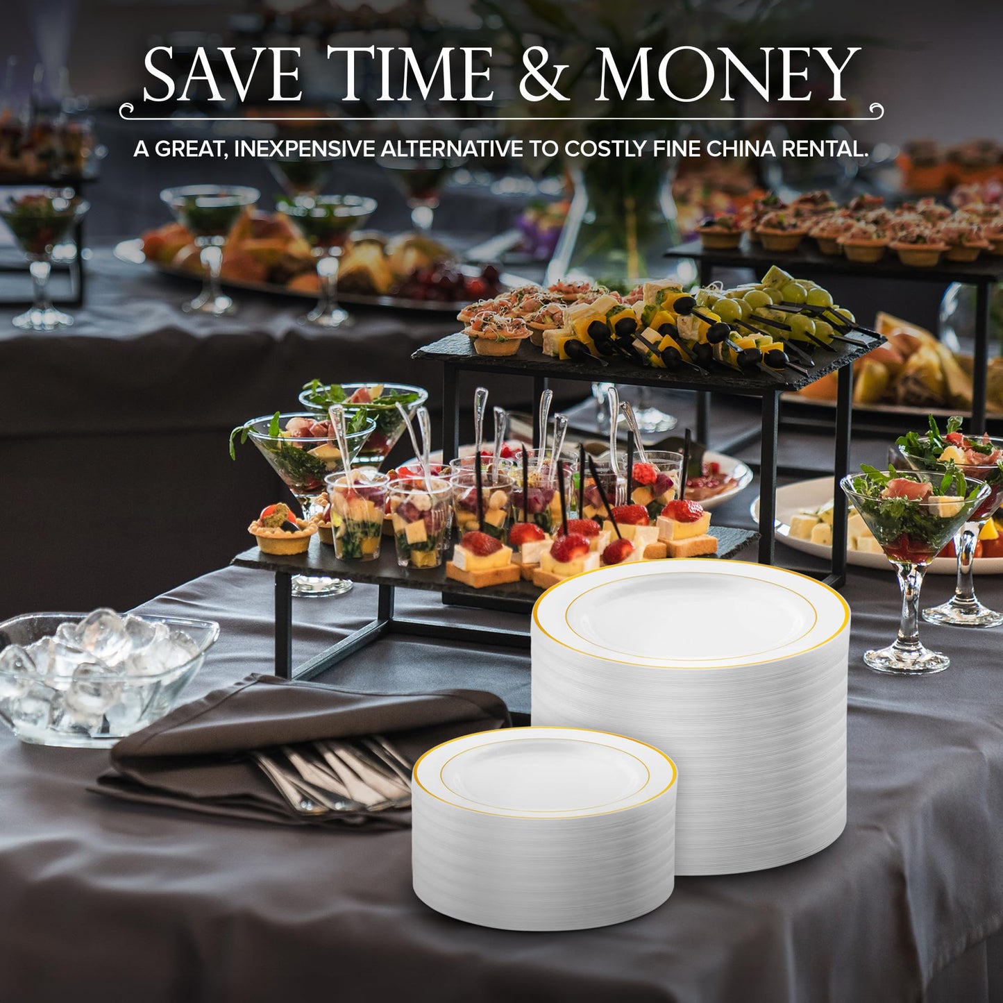 Disposable White and Gold Plates Set for Parties