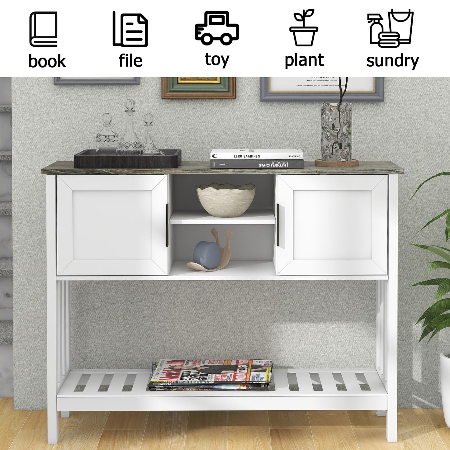 Entryway Console Table with Storage Shelves