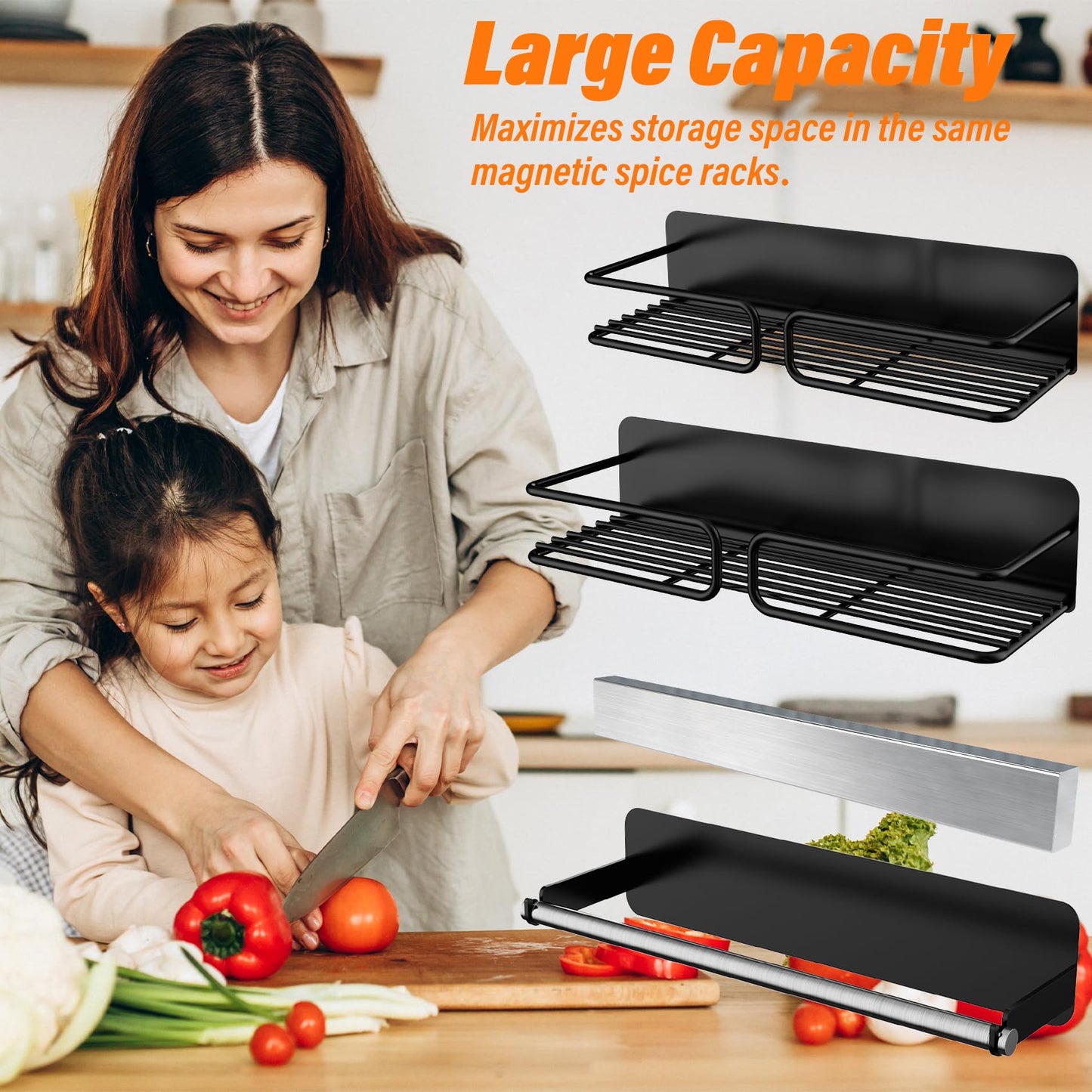 Magnetic Spice Rack for Refrigerator, Magnetic Paper Towel Holder, Stainless Steel Magnetic Knife Holder, Magnet Fridge Kitchen Organizers Storage, Spice Rack Organizer Kitchen Gadgets Storage