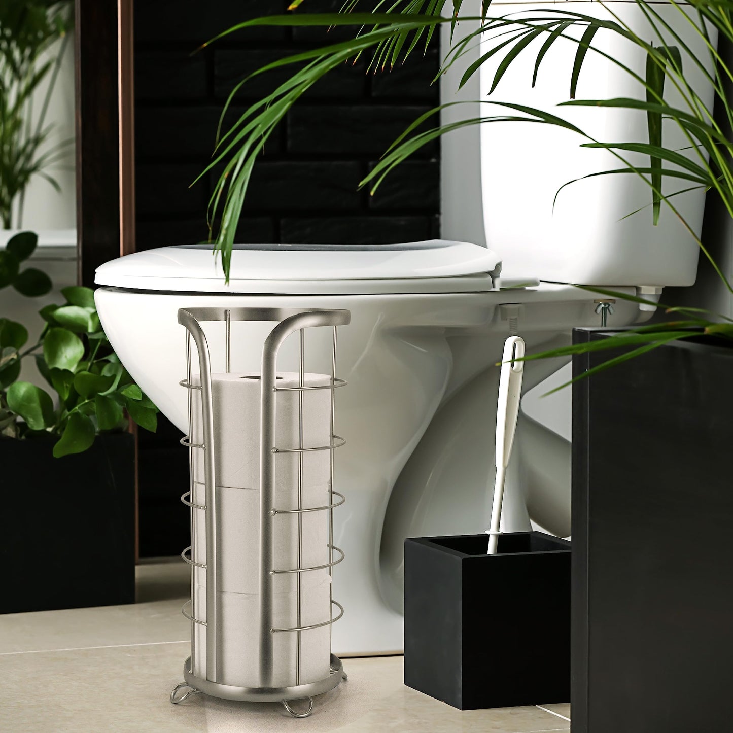 Brookstone Freestanding Toilet Paper Holder, Modern Design