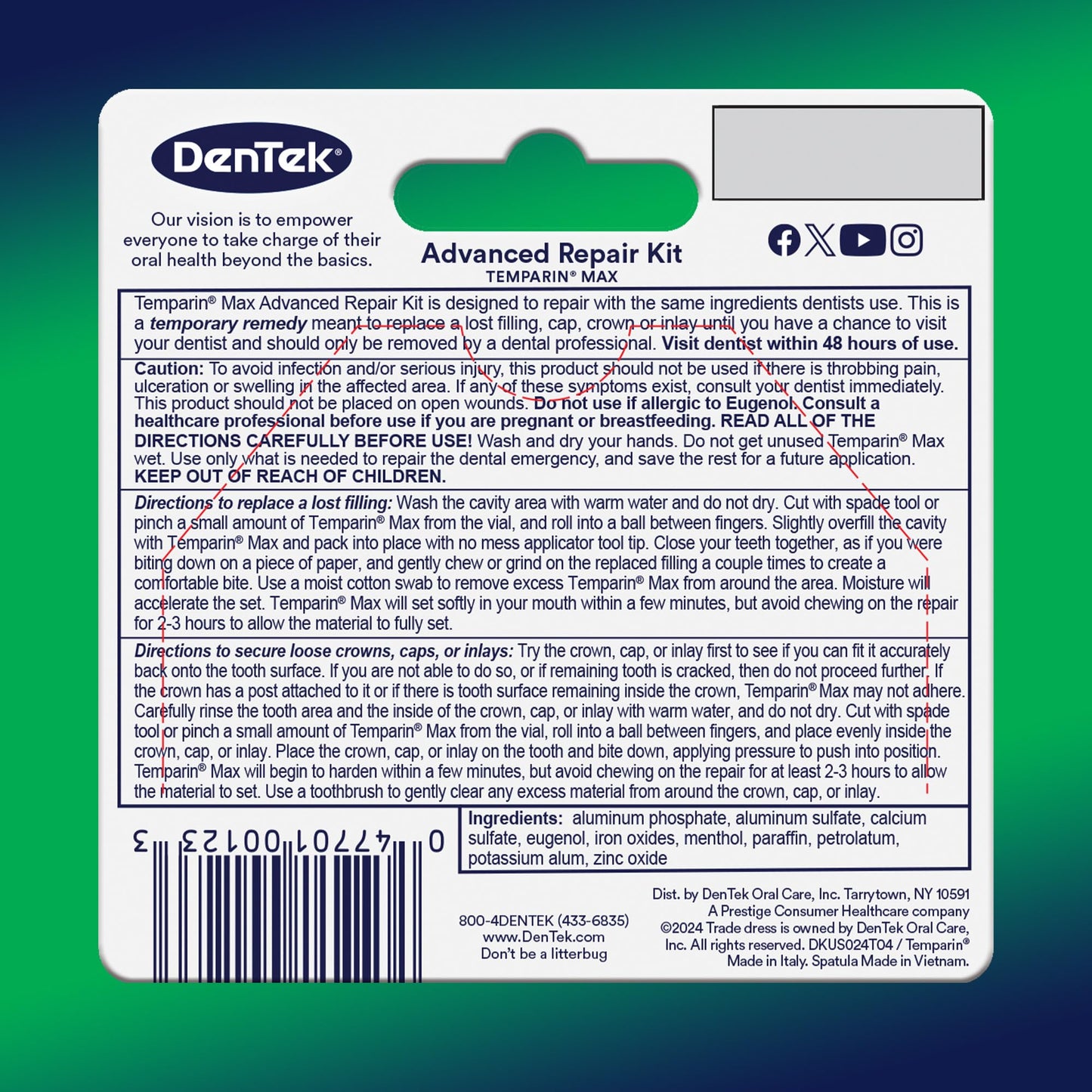 DenTek Temparin Max Dental Repair Kit, 6 Pack