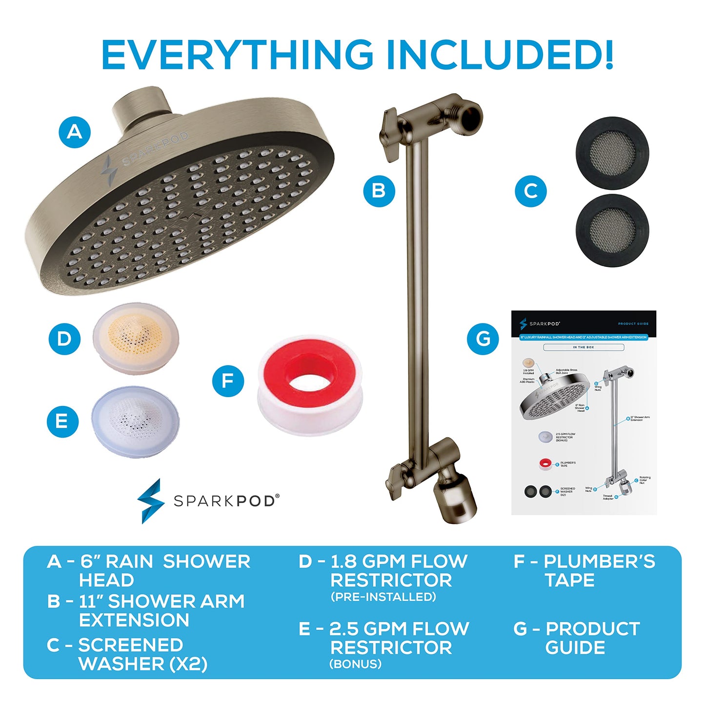 SparkPod Adjustable High Pressure Rain Shower Head