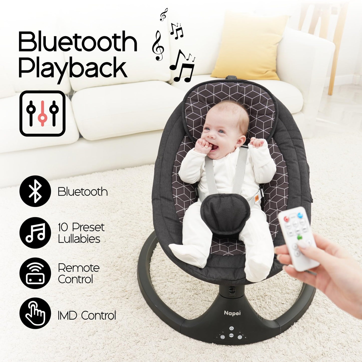 Electric Baby Swing with Remote & Bluetooth