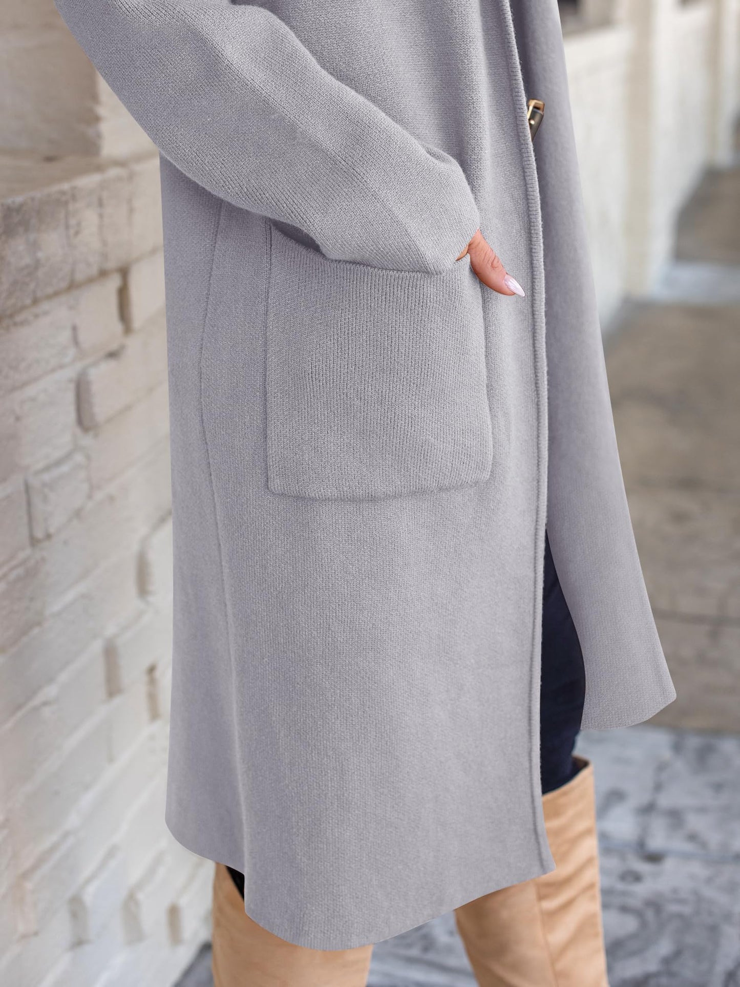 ANRABESS Women's Cardigan Long Sweater Oversized Open Front Knit Coatigan Duster Coat 2025 Trendy Fall Outfits Outerwear Light Grey Large