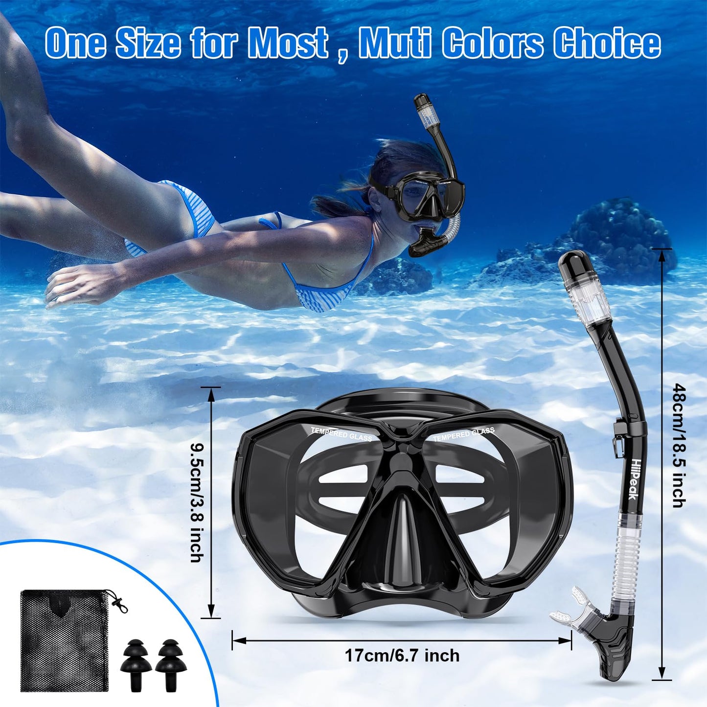 HiiPeak Dry Snorkel Set with Panoramic Mask
