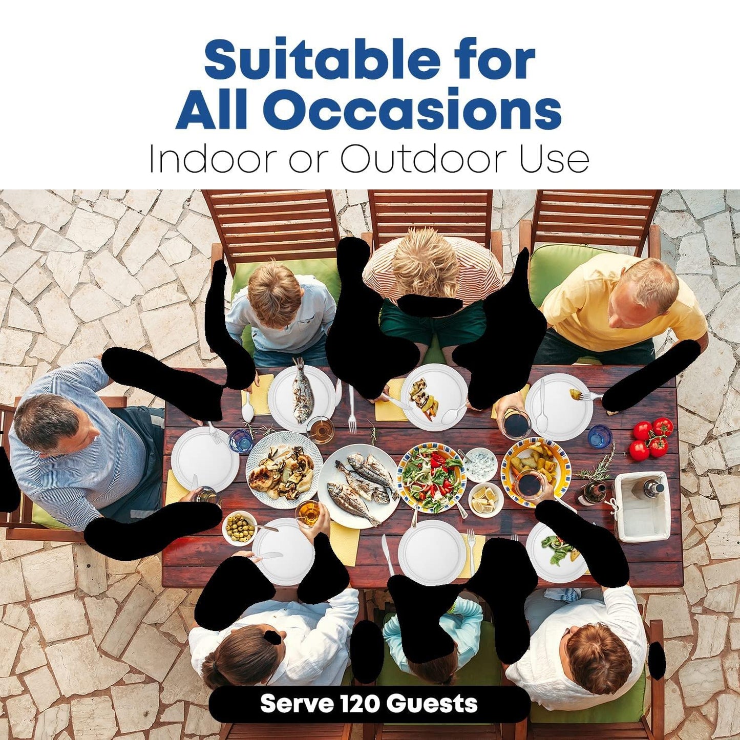 780 Piece Disposable Clear Tableware Set for 120 Guests By Framo - Microwavable Plastic Dinnerware Set of 120 9” Plates, 180 6” Dessert Plates, 120 9oz Cups,120 Spoons, Forks, Knives,