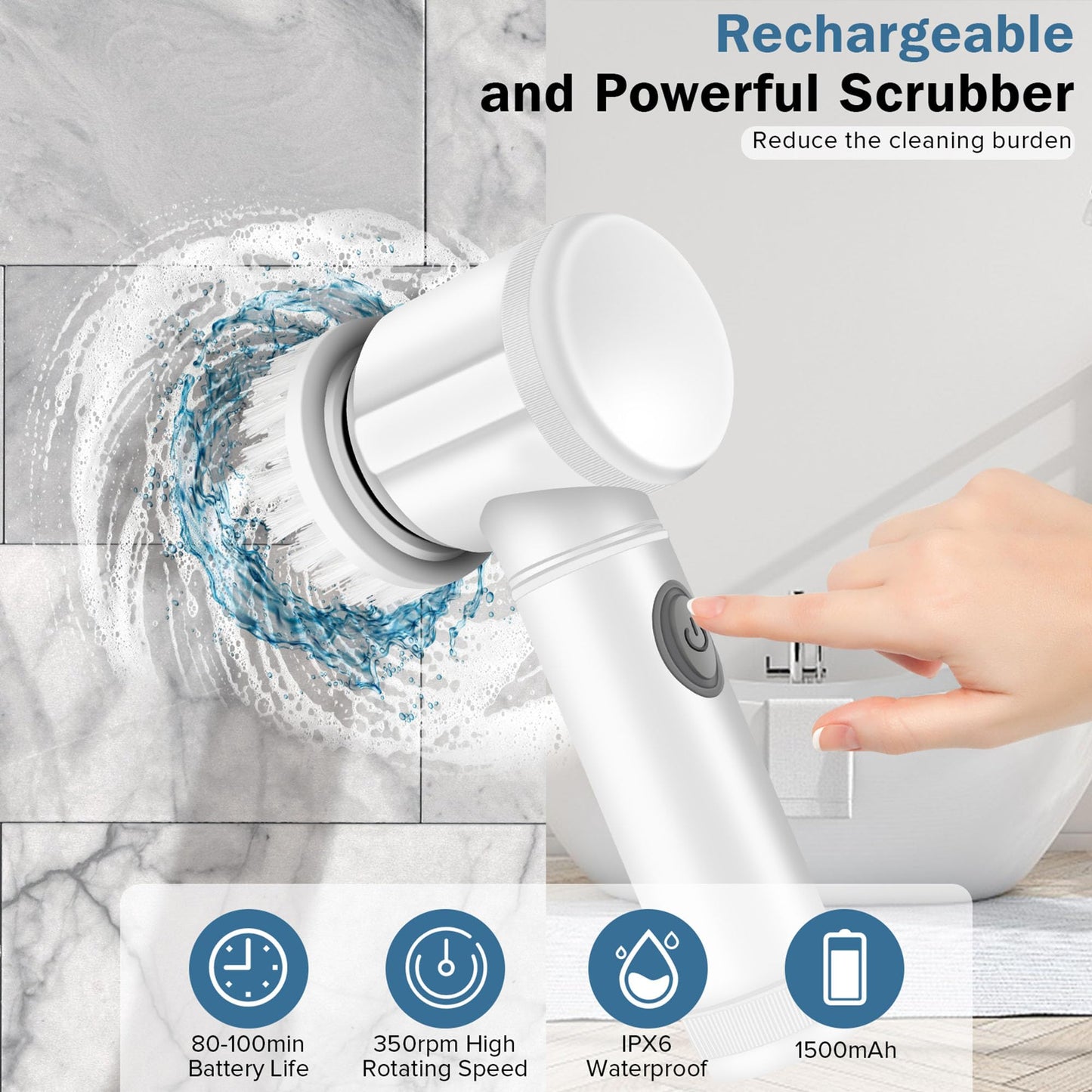 LEKISHE Electric Spin Scrubber,Bathroom Cleaning Scrubber Rechargeable Shower Scrubber for Cleaning Tile,Floor,Sink,Window,Power Scrubber Cordless with 7 Replaceable Cleaning Brush Heads
