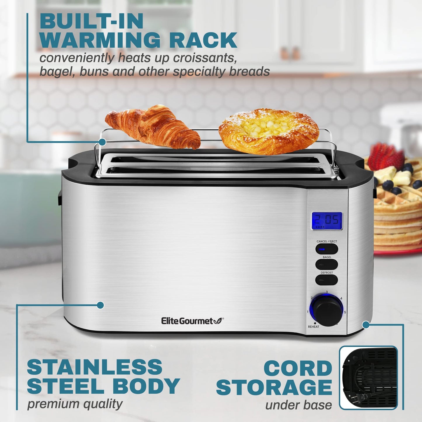 Elite Gourmet 4-Slice Toaster with Warming Rack