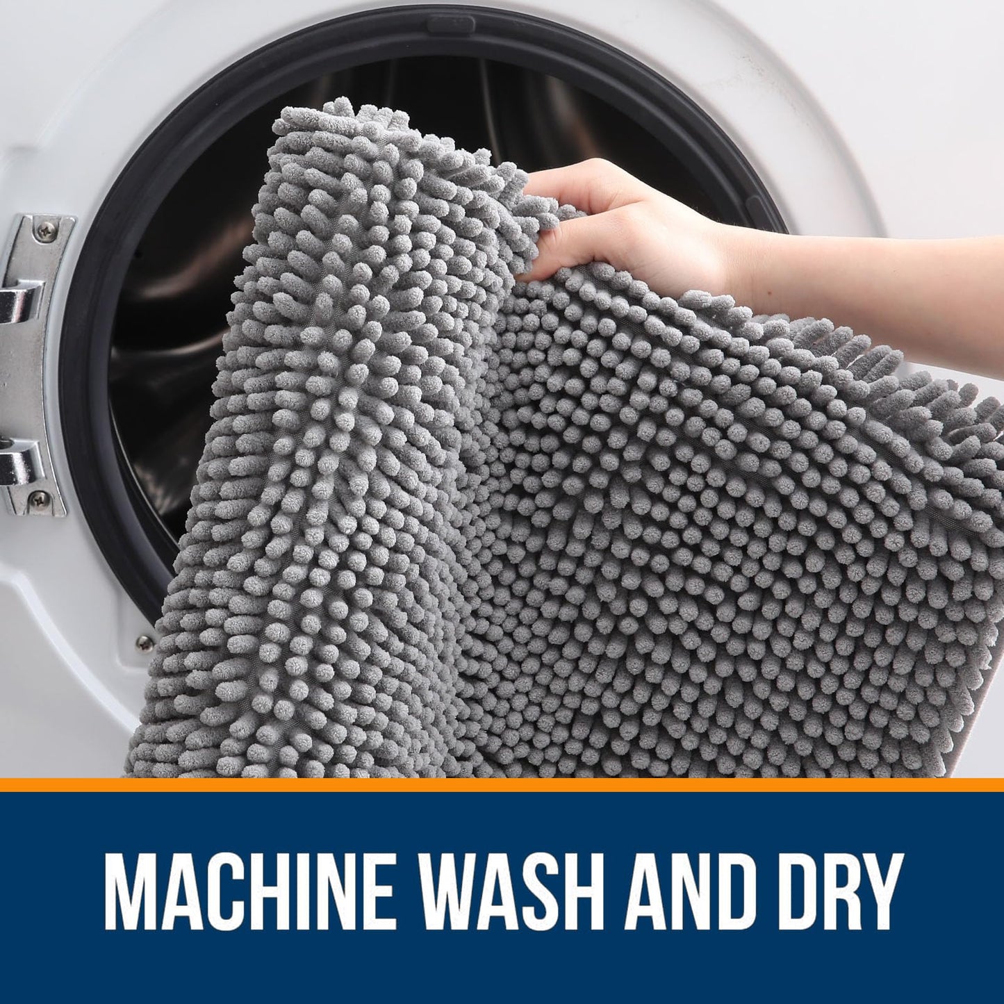 OLANLY Bathroom Rugs 30x20, Extra Soft Absorbent Chenille Bath Rugs, Non-Slip, Dry Quickly, Machine Washable, Bath Mats for Bathroom Floor, Tub and Shower, Grey