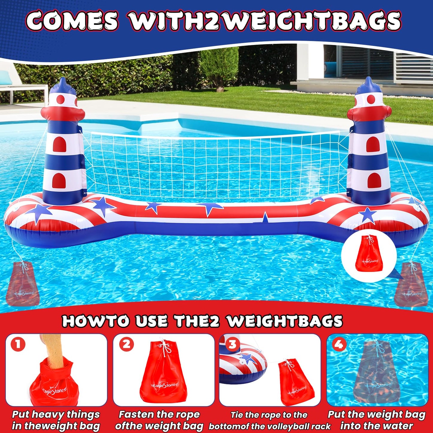 Inflatable Pool Float Set with Volleyball & Basketball
