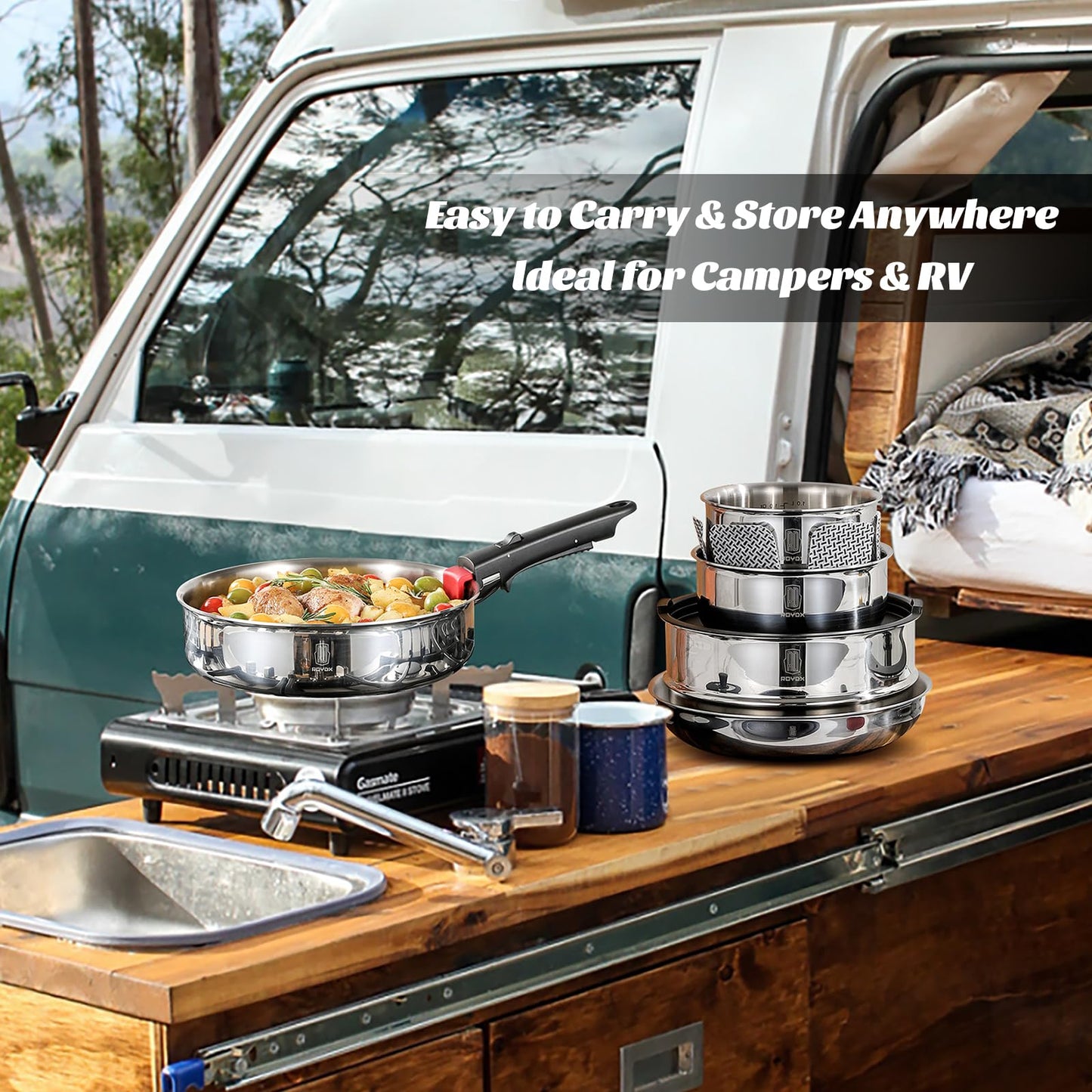 16-Piece Stainless Steel Cookware Set with Detachable Handles