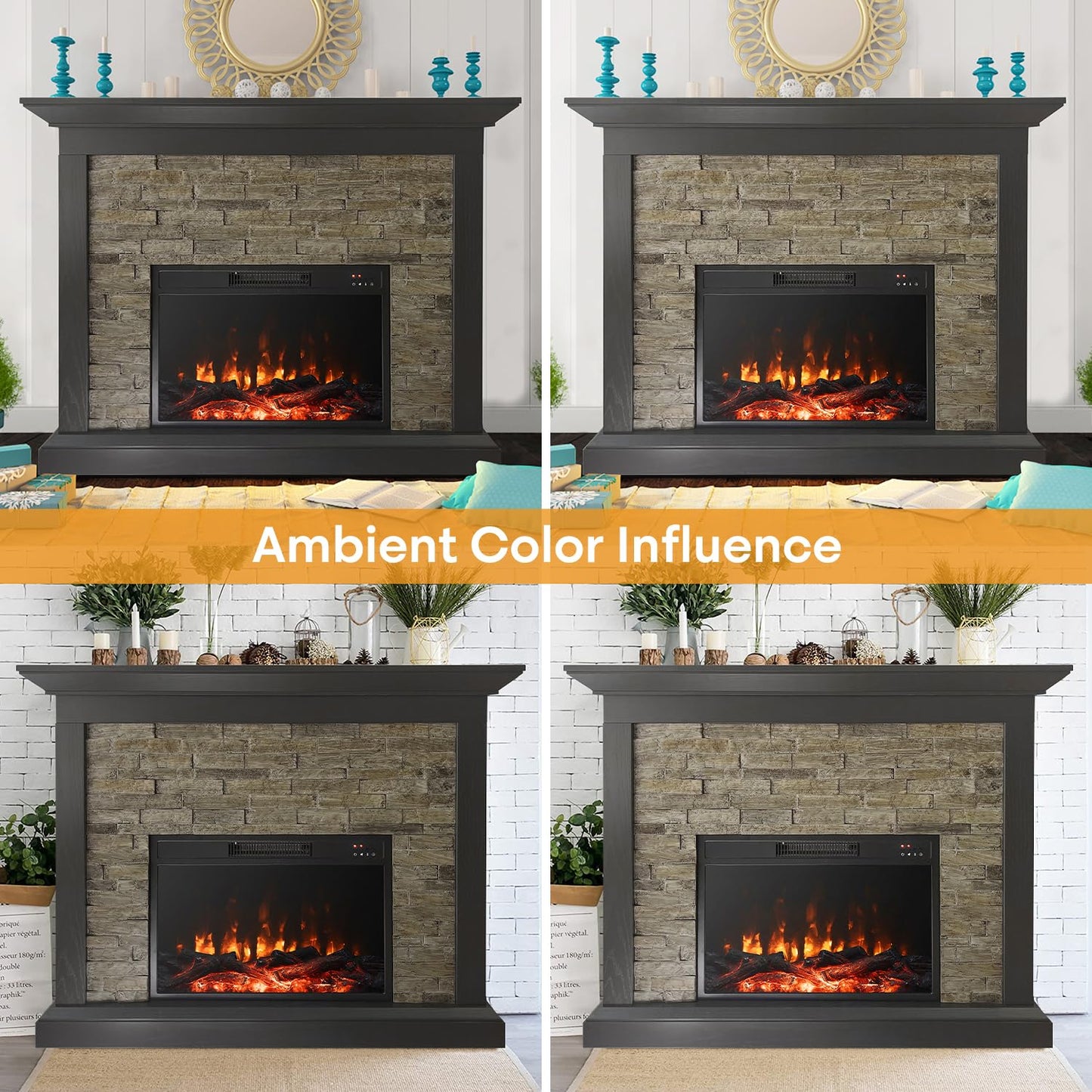 45 Inch Electric Fireplace with Mantel, Tall Fire Place Heater Freestanding with Remote Control Timer LED Flame for Living Room Bedroom, Brown